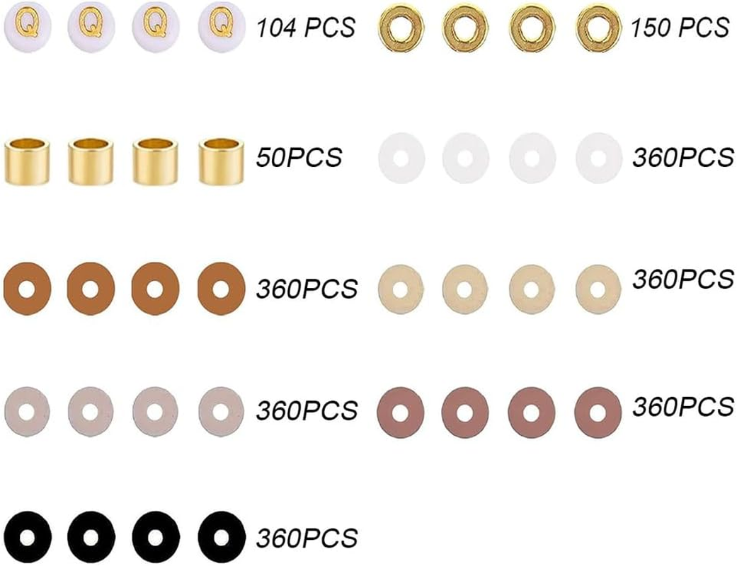 CCINEE Oblate Soft Ceramic, Letter Bead Spacing Bead Set DIY Bracelet Making Accessories (Brown Series) (Brown Style)