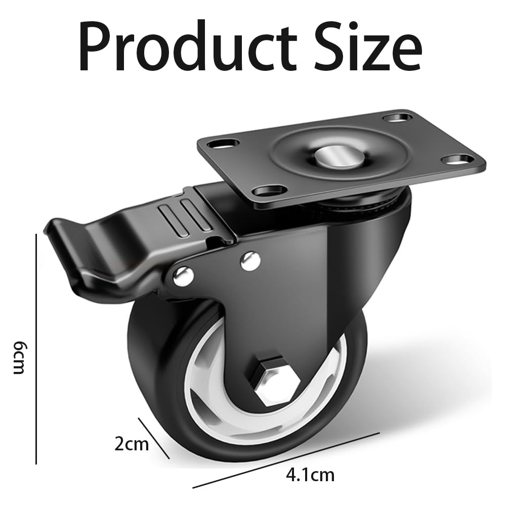 4PCS Castor Wheels - 60MM Swivel Castwer Wheels with Brake, No Floor Marks-Noiseless Castor Wheels with Heavy Duty Wheels Set of 4 for Furniture Work Bench image number 1