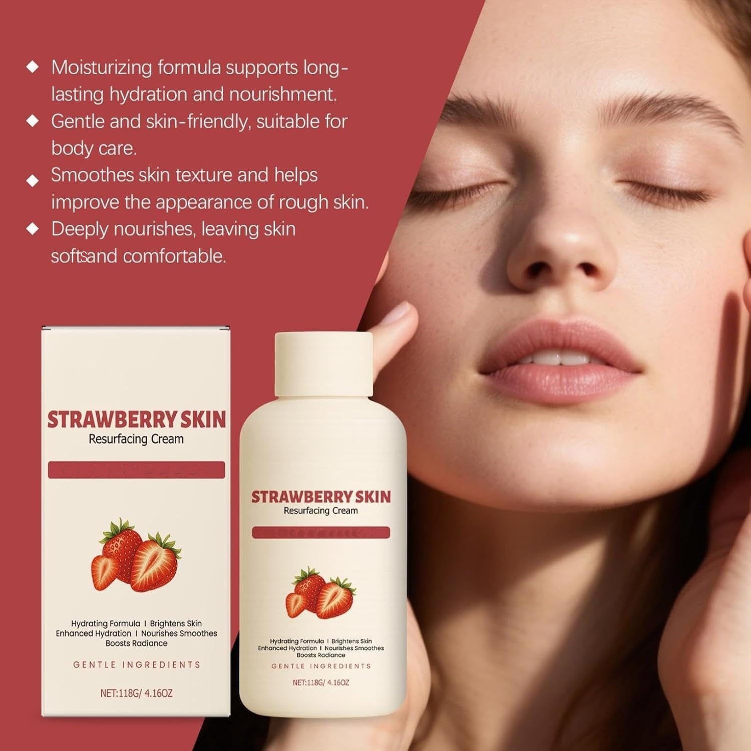 Strawberry Skin Resurfacing Cream, Strawberry S/Kin Treatment, Legs Treatment Body Cream, Anti-Wrinkle Moisturizing Lotion,Smooth Arm and Leg, Reduce Chicken Skin Bumps and Uneven Textures (2PCS) image number 6