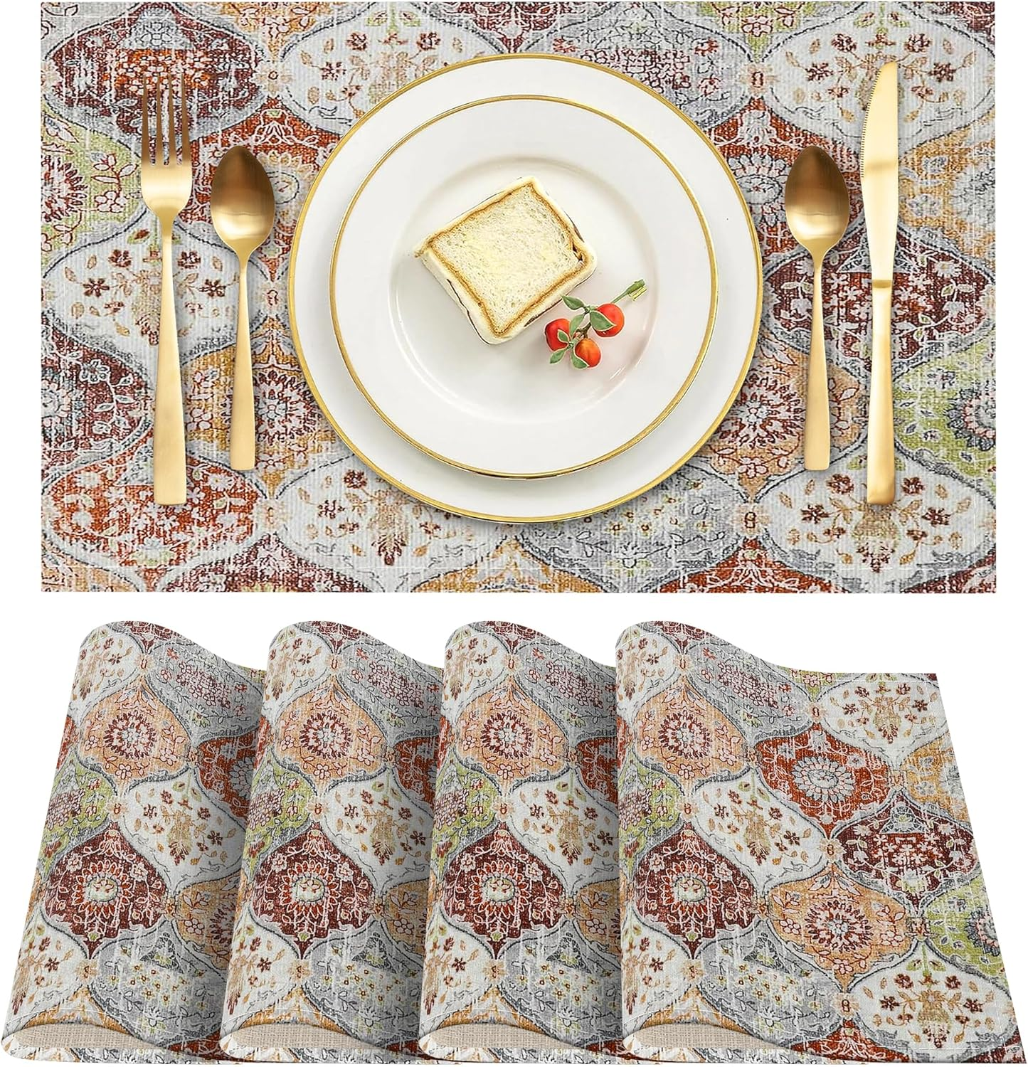 ZSYTZL Placemats Set of 4 Washable Durable Table Placemats for Dining Table Mat,Boho Pattern Kitchen Table Mats Heat-Resistant Decor Place Mats for Dining Tables Home Party Indoor-White Blue