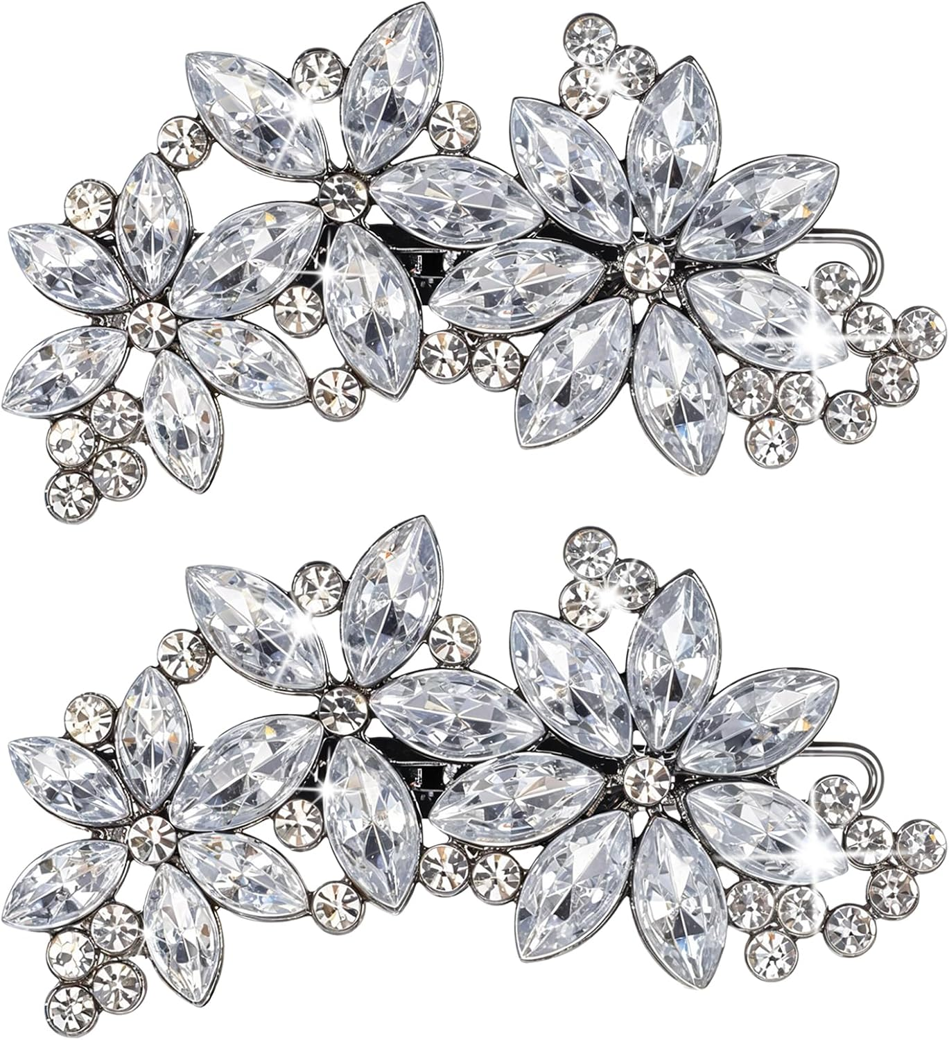 Lnngub Pack of 2 Rhinestone Hair Clips Silver Flower Shape Stainless Steel with Rhinestones Vintage Glitter Women'S Hair Clip for Wedding, Engagement, Dating, Gathering, Party, Dance, Daily Life image number 4