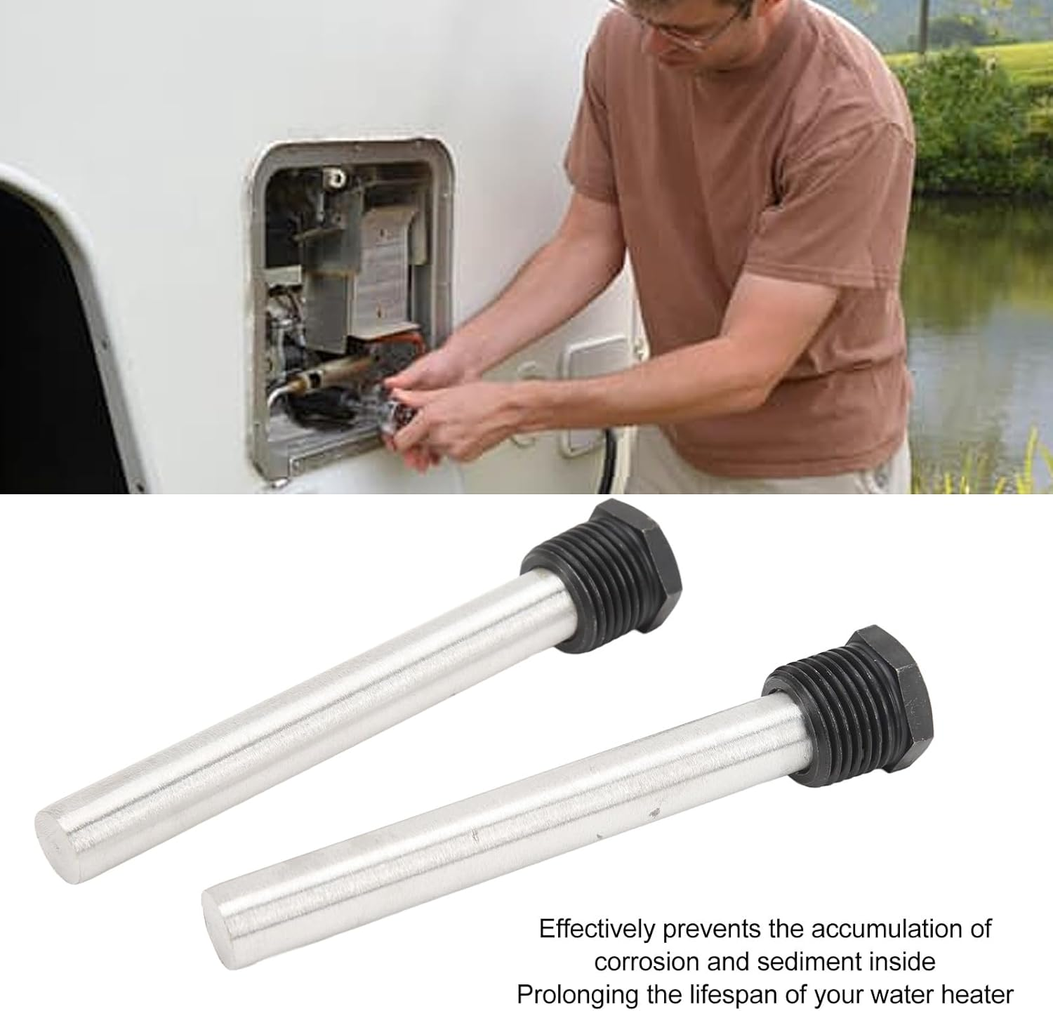 2 Pack RV Water Heater Anode Rods, Anode Rod for Hot Water Heater, 1/2In NPT Thread, Compatible with Suburban, Mor-Flo RV Water Heaters