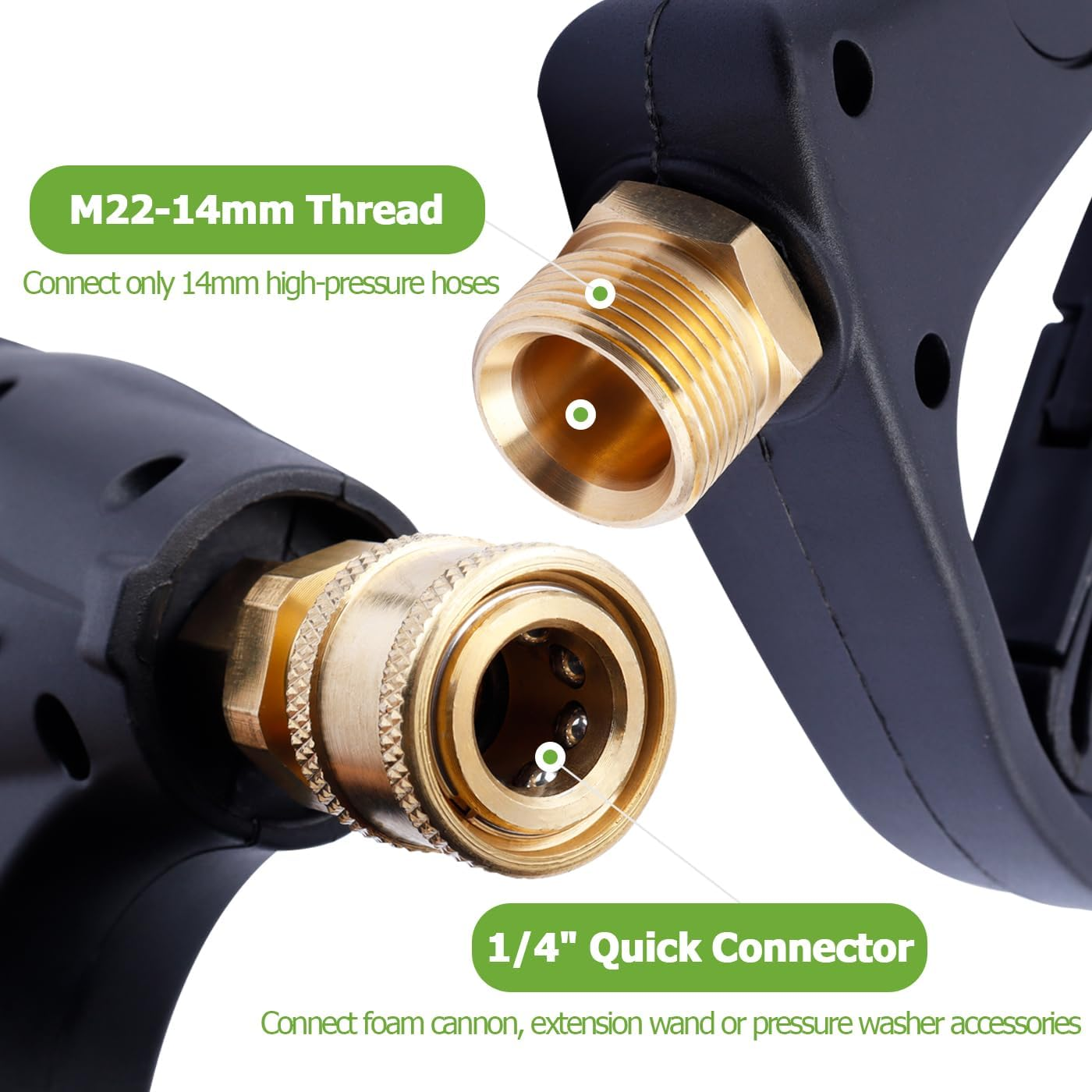 Bestgle Pressure Washer Gun, High Pressure Water Gun Kit Quick Release Car Washer Spray Gun Power Washer Short Gun with 1/4 Inch Quick Connector and M22 14Mm Hose Connector, 4350 PSI