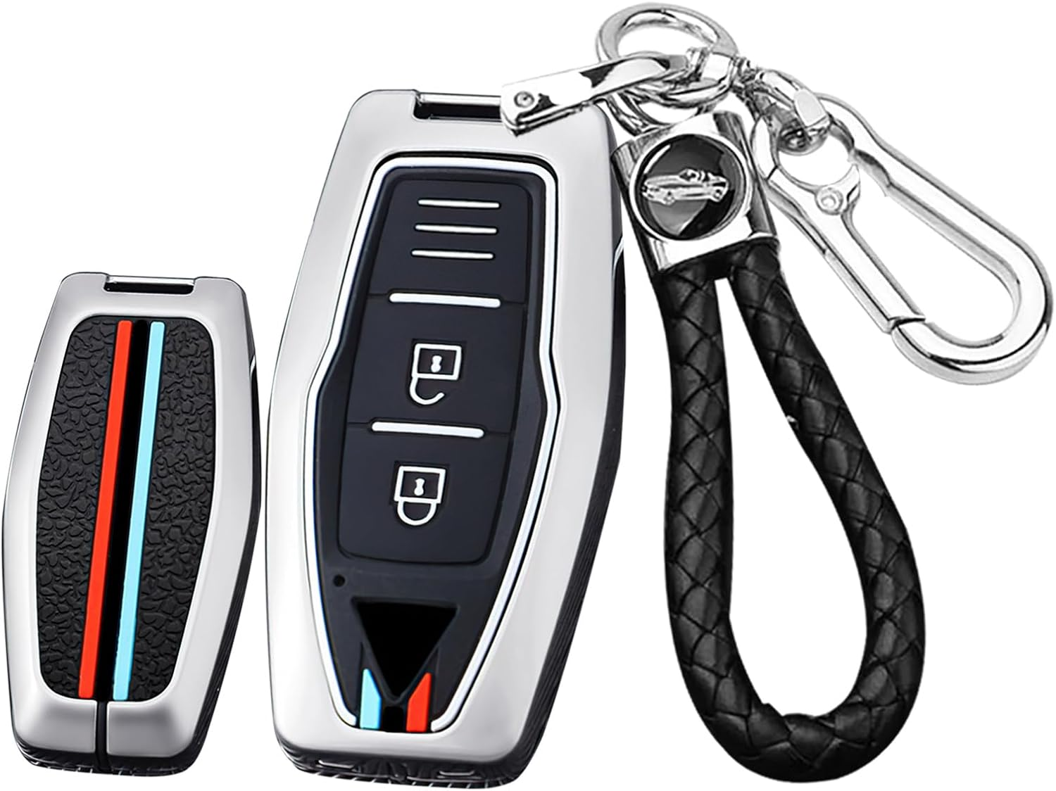 Ontto Metal Car Key Fob Cover Fit for Mitsubishi Outlander 2022 2023 Smart Key Case Keyring Silicone Key Shell Holder Bag Keychain Protection Accessories Black B