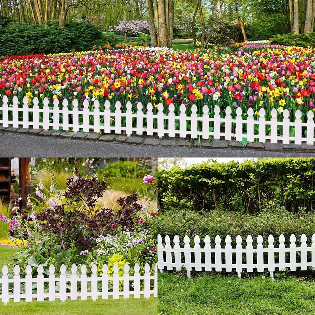 Springup 4Pcs/Set 48X29Cm(Each) No Dig Fence Border Insert White Plastic Fence Garden Picket Fence Edgings Lawn Flowerbeds Plant Borders Outdoor Landscape Decor Yard & Patio image number 1