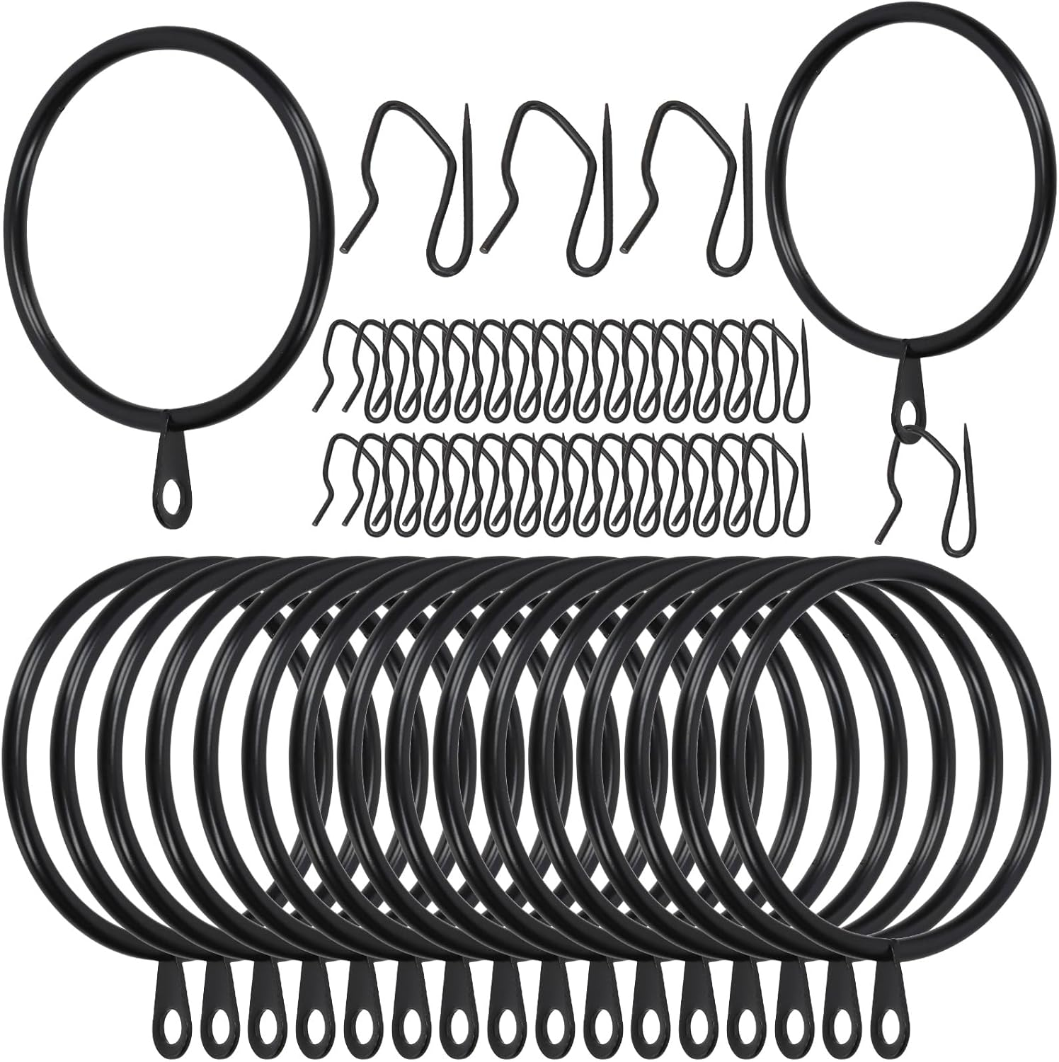 Swpeet 60Pcs 50Mm/2" Inner Diameter Black Metal Curtain Ring with Pin-On Drapery Hooks Assortment Kit, Drape Sliding Eyelet Ring Metal Curtain Hooks, for Window Door Shower Curtain image number 5