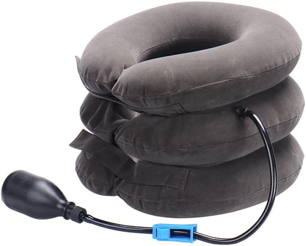 Air Inflatable Neck Pillow Head Cervical Traction Support Stretcher for Pain Relief, Adjustable and Portable