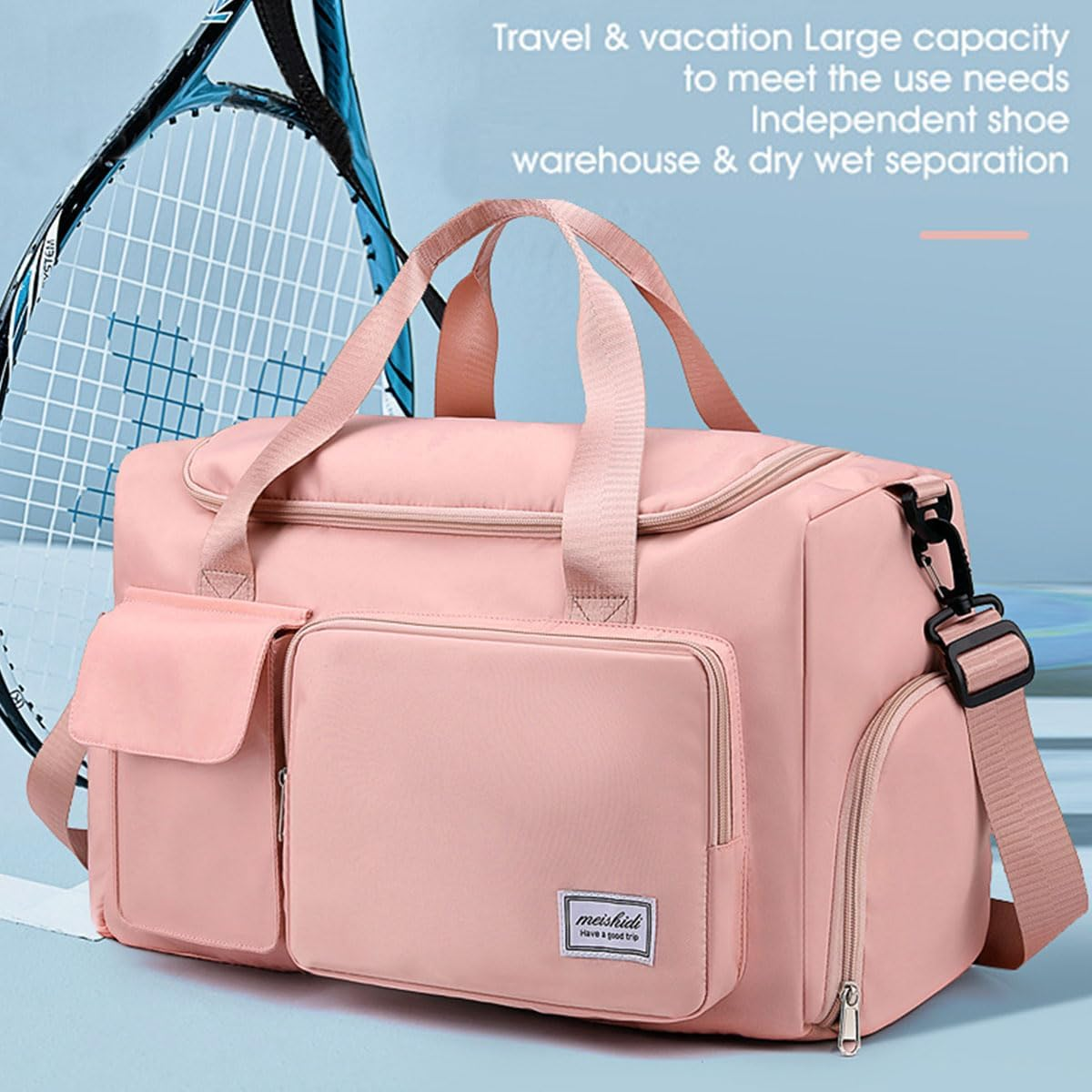 AIMALL Portable Waterproof Travel Duffle Bag - Multi-Pocket Carry-On Luggage with Shoulder Strap, Ideal for Gym, Sports, and Weekend Trips - Blue image number 4