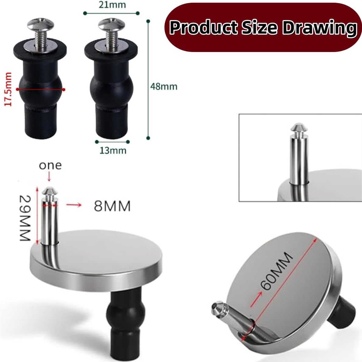 2PCS General Purpose Toilet Seat Hinge Fittings for Mounting, Quick Release Hinge Retaining Bolt, Expansion Screw, Cover Buckle for Replacing Toilet Seat Parts image number 3