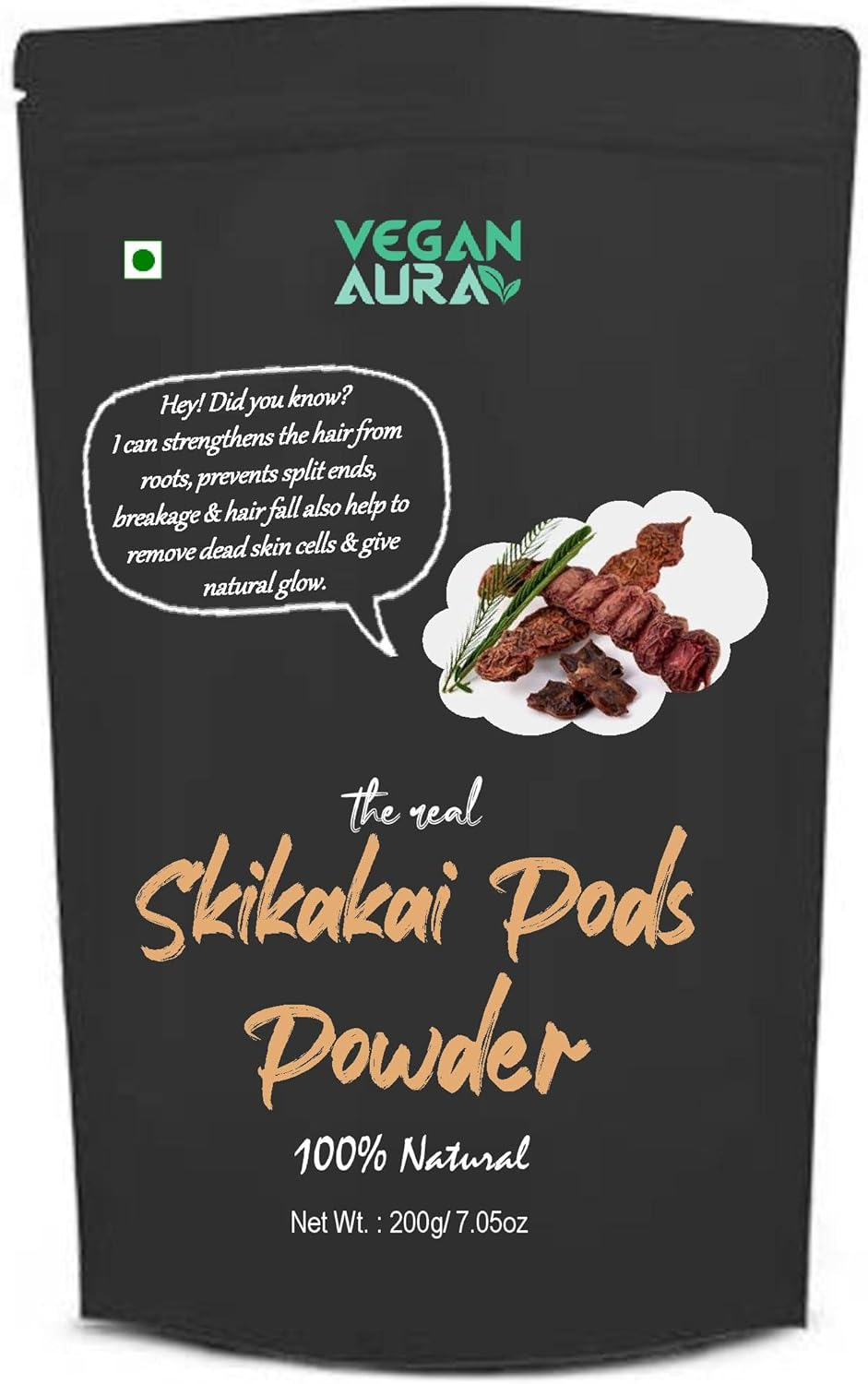 Vegan Aura Shikakai Pod Powder | Acacia Concinna for Hair Care - (200G)