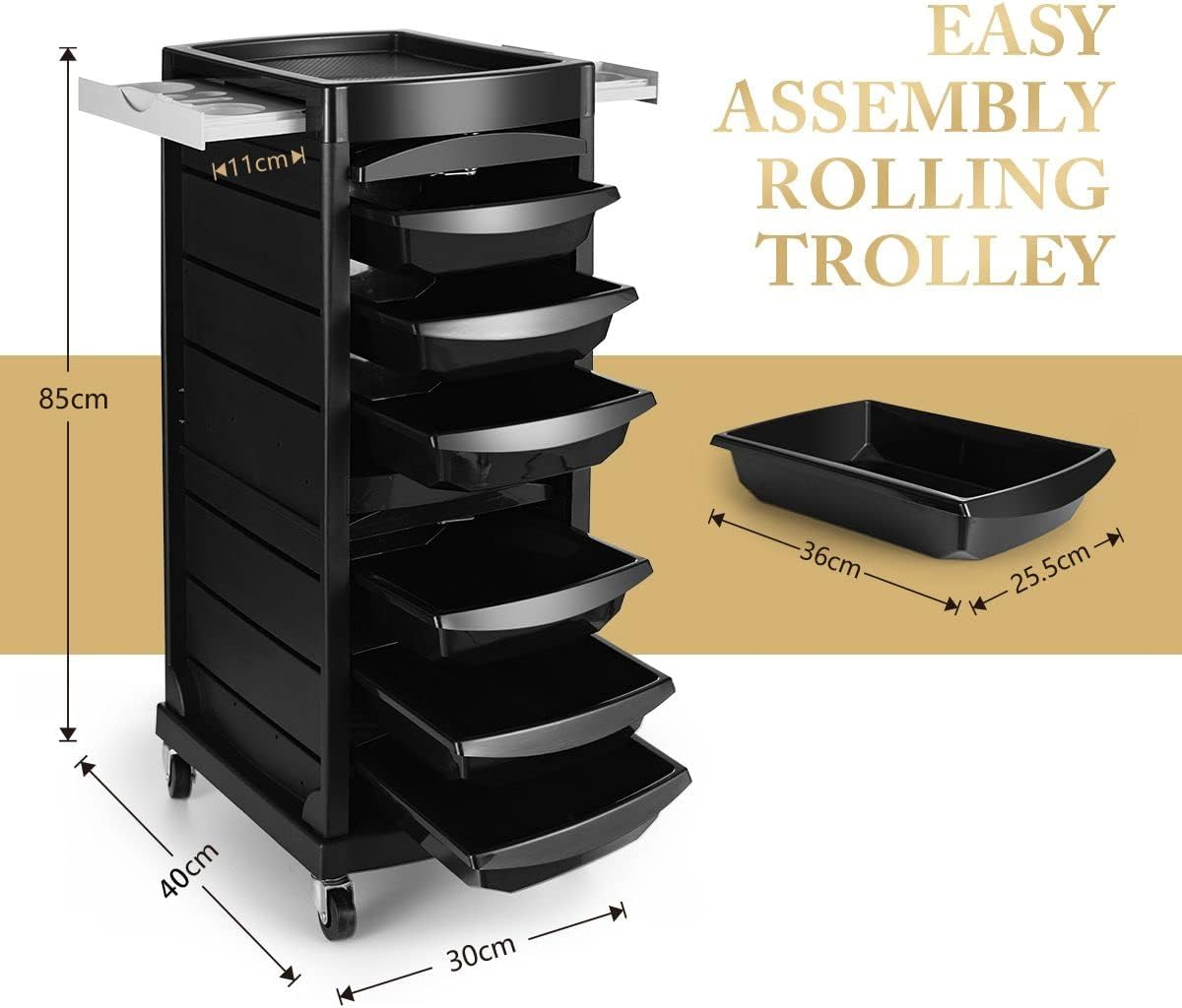 Salon Trolley Salon Storage Cart Hairdressing on Wheels Salon Tool Lockable Beauty Cart for Salon Beauty Spa 7 Tiers 6 Trays image number 2