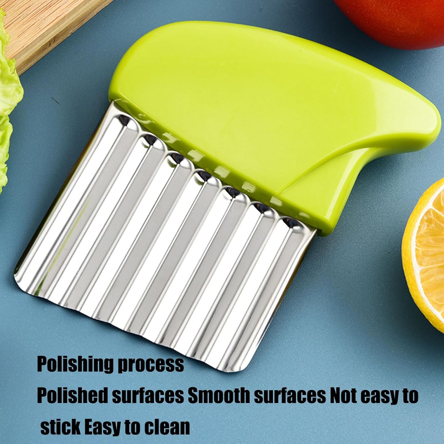 Potato Crinkle Cutter | Stainless Steel Waffle Cutter for Potatoes - Ergonomic Kitchenware Vegetable Chopper Wavy Slicer for Cooking Vegetable Fruit Onion Salad image number 5
