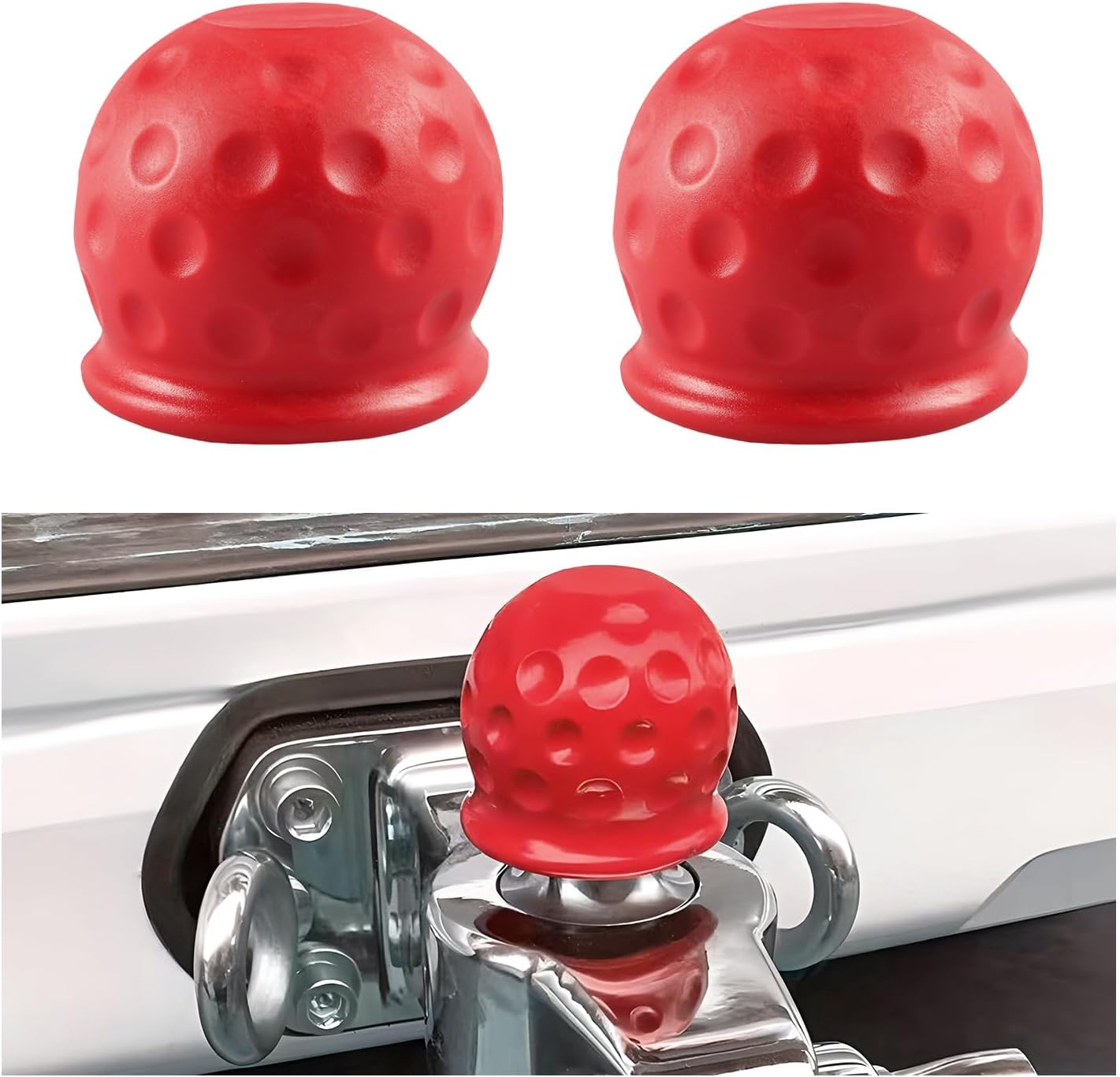 4 PCS Trailer Ball Cover, 2 Inch ID Waterproof Towing Hitch Ball Protector, Dustproof Tow Ball Sleeve Cap Replacement for Rv/Truck/Boat, Universal Car Accessories (Red)