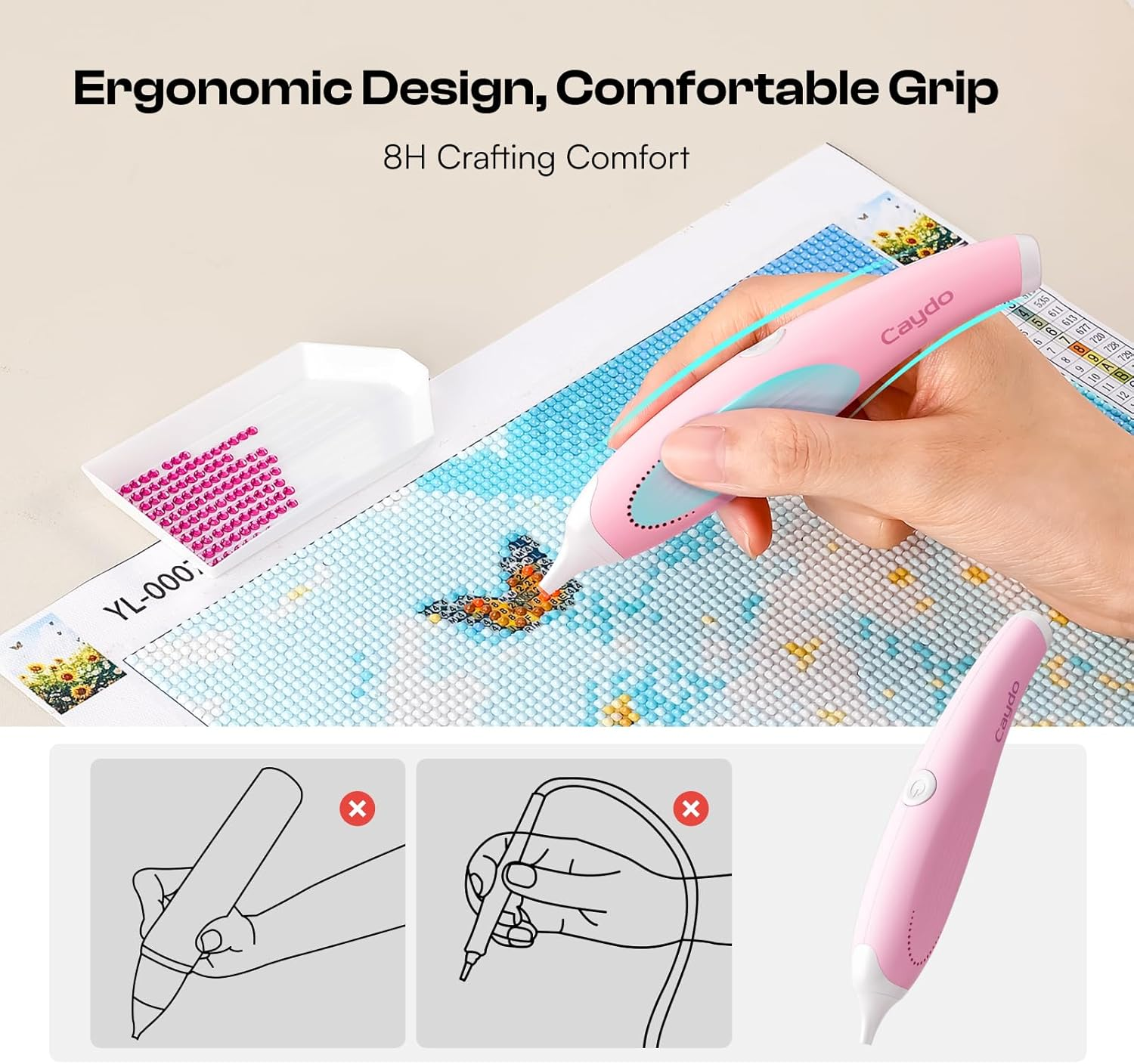 Caydo Cordless Electric Diamond Painting Pen, E-Painter for Diamond Painting - Diamond Art Pen with Vacuum Technology, Ergonomic Design & Storage Tray &ndash; No Wax, Patented (Pink) image number 5