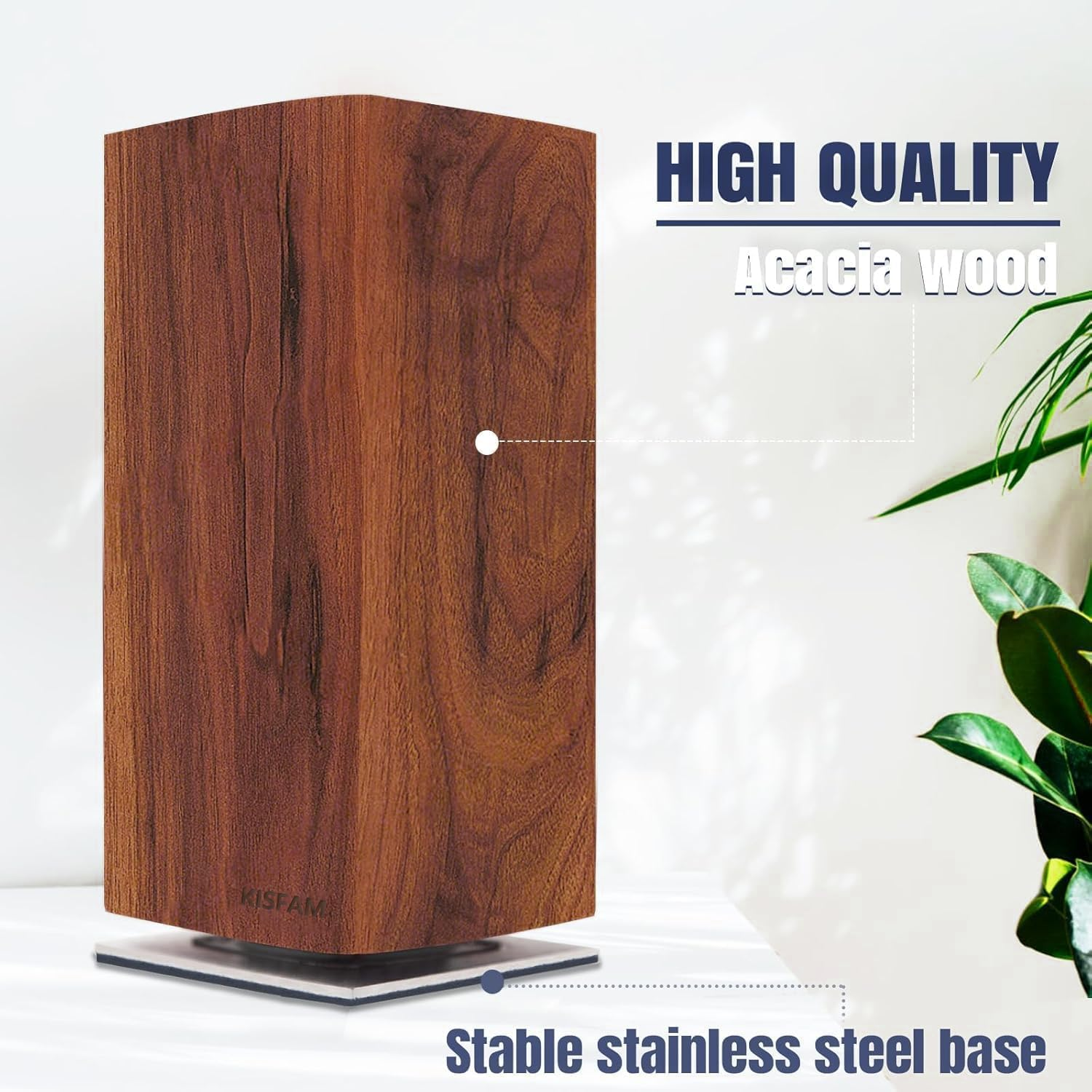 Magnetic Knife Block without Knives, 360&deg; Rotatable Magnet Knife Holder Stand Made of Fine Acacia Wood, Extra Large Capacity Knife Storage for Knives and Utensils for Kitchen Counter Top image number 1