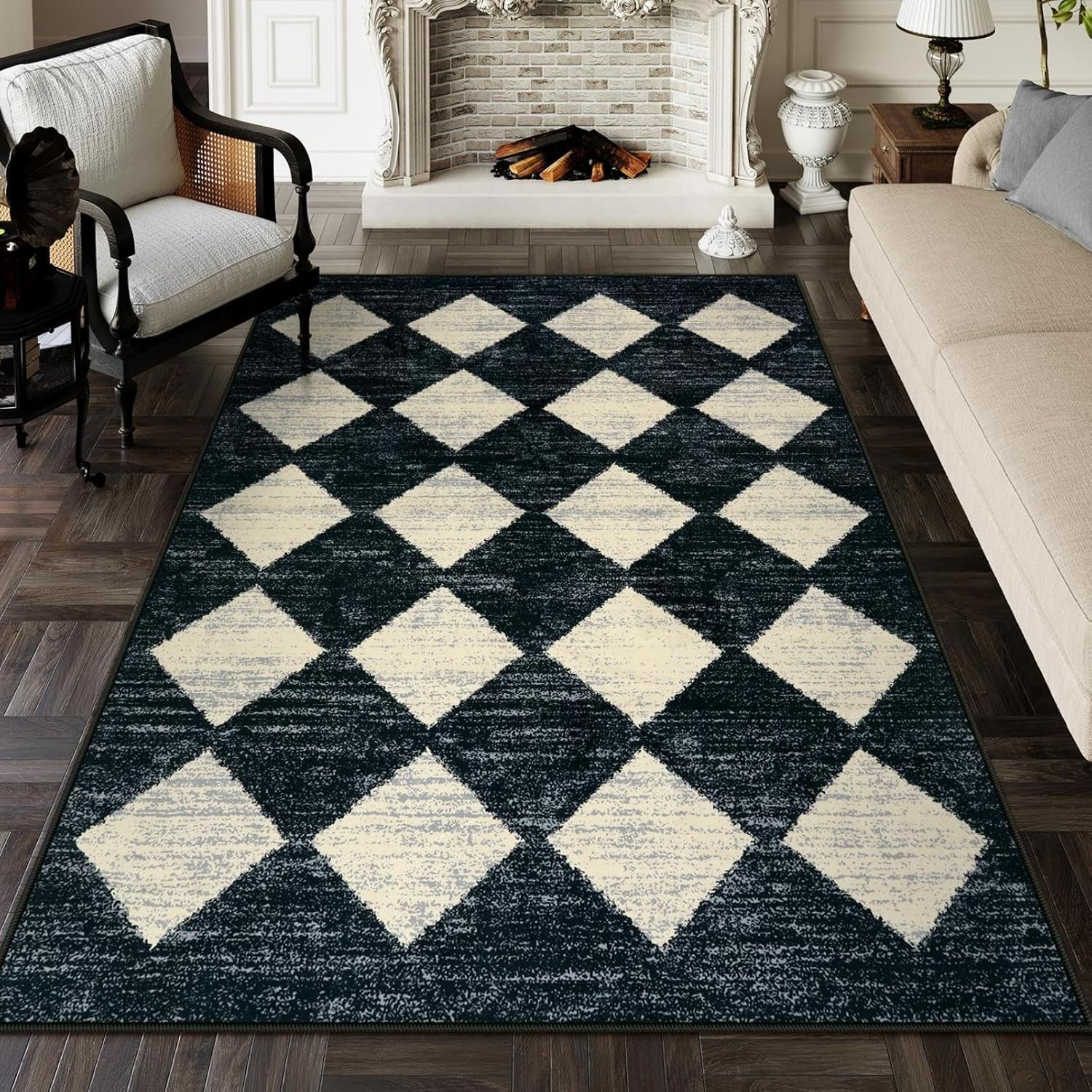 Lahome Washable Black and White Kitchen Runner Rug, 2X5 Soft Non Slip Laundry Room Rug Bathroom Runner Rugs with Rubber Backing, Moroccan Trellis Kid Pet Friendly Carpet Runner for Entryway Bedside