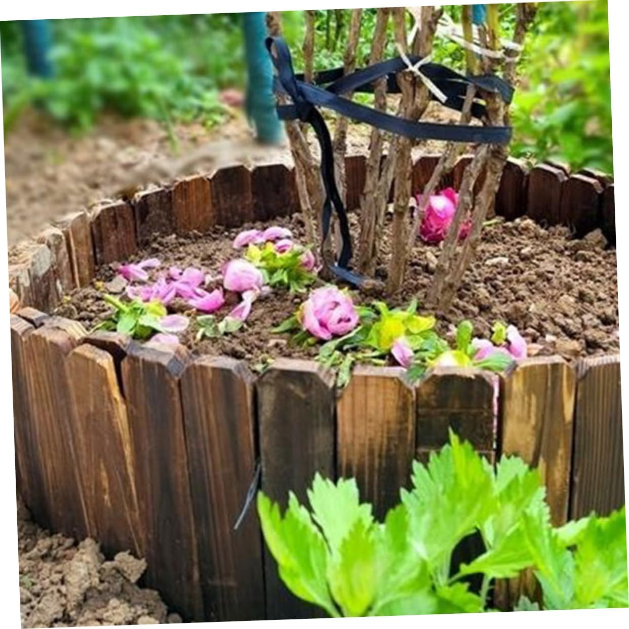 Yardenfun Garden Fence Edging Wooden Short Picket Border Bendable Easy to Install Inserted into Ground Lawn Flowerbed Decorative Landscape Plant Protection Coffee image number 4