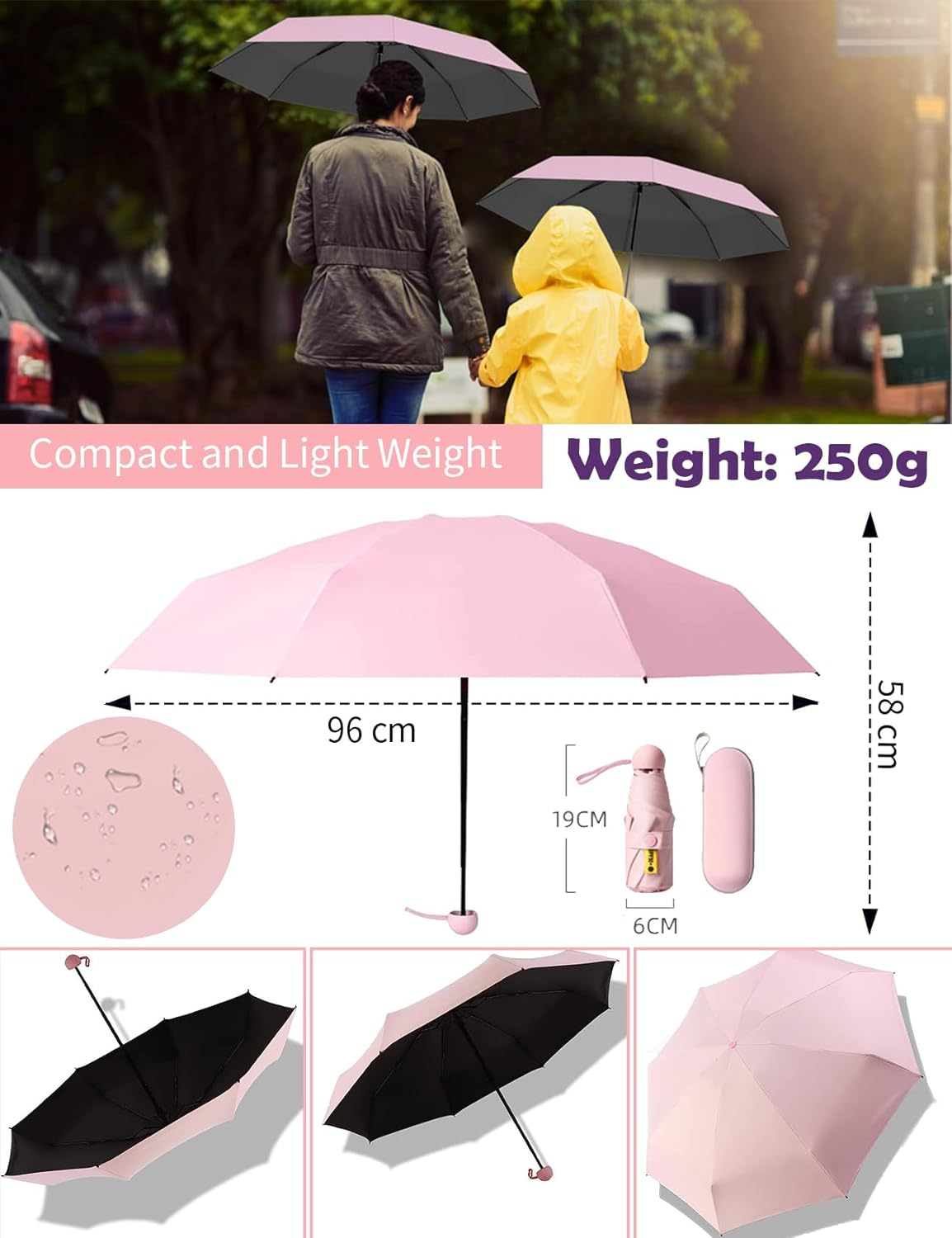 Travel Mini Umbrella, Small Compact UV Umbrella with Protective Case, Lightweight Tiny Pocket Umbrella for Purse, Sun & Rain Umbrellas Mini Travel Windproof Umbrella with 95% UV Protection - Darkgn image number 7