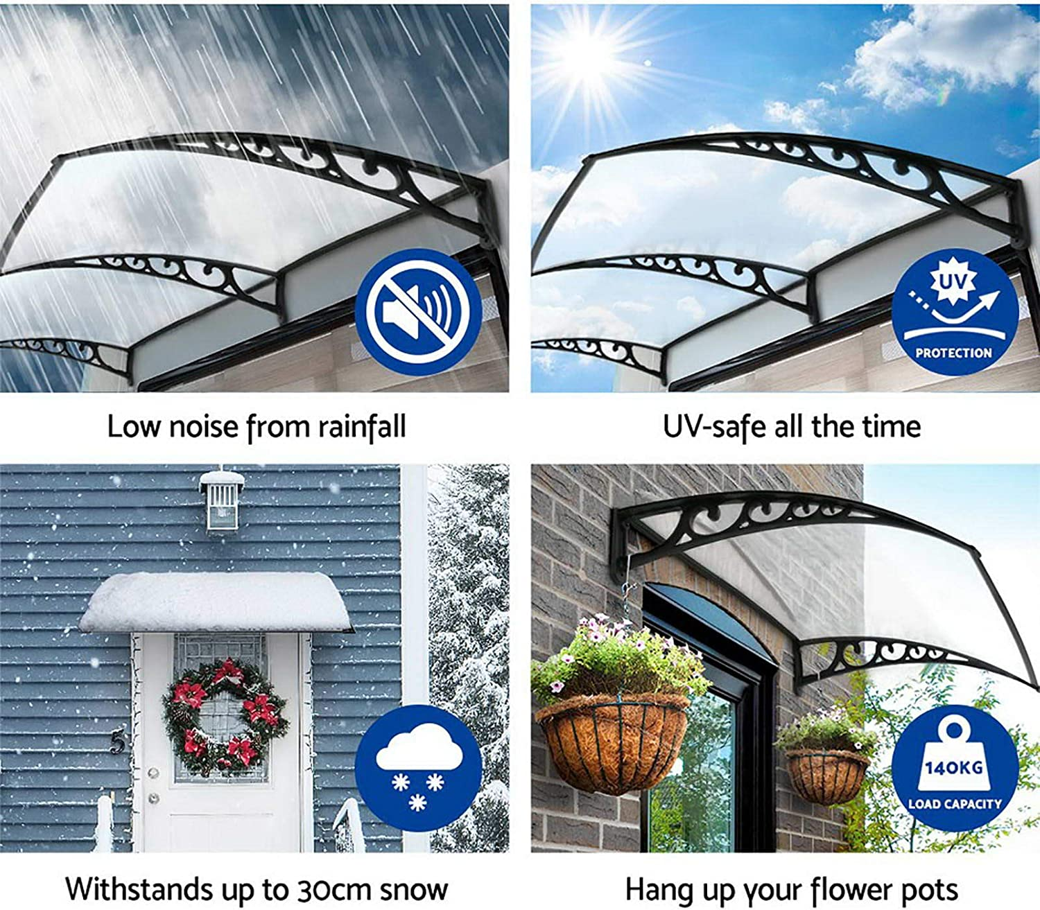 Instahut Window Awning Brown PC Panel with Black Bracket Outdoor Door Canopy Sun Shade Shelter, Patio Terrace Garden Baconly Porch Shield Rain Snow Eaves Cover Protector, 1Mx1.2M DIY image number 5