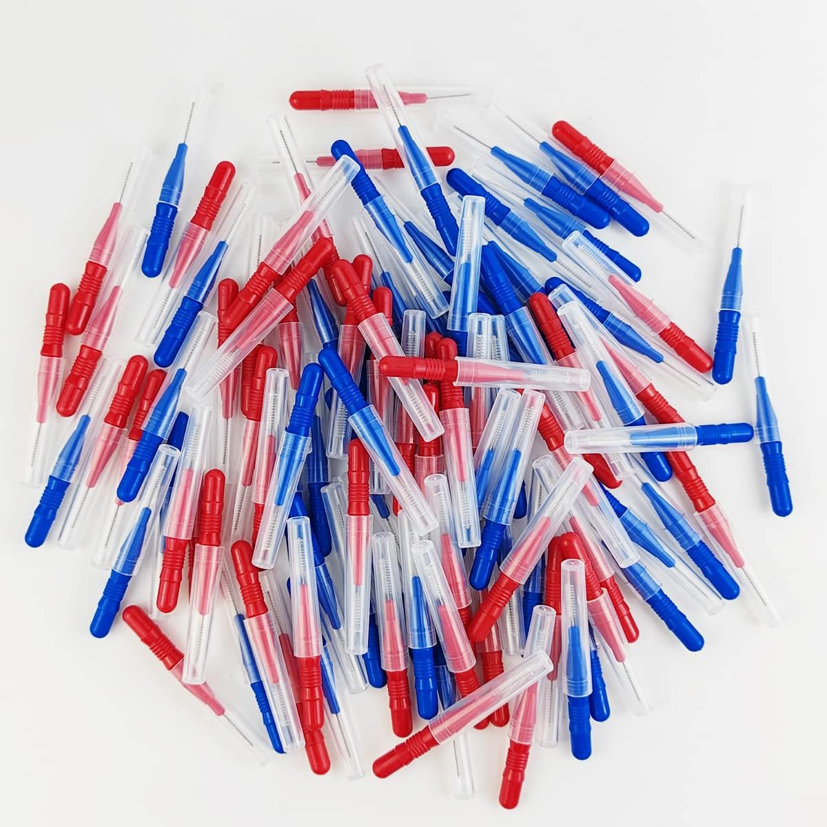 GXXMEI 100PCS Braces Dental Brush Flosser for Cleaner Interdental Brush Toothpick Dental Tooth Flossing Head Oral Dental Hygiene Toothpick Cleaners Cleaning Tool (Red and Blue)