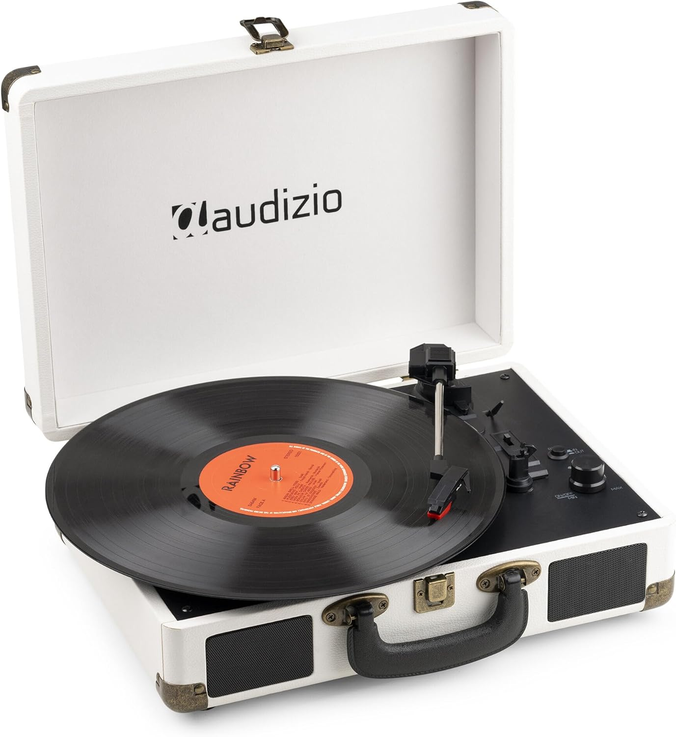 Audizio RP116 Turntable Briefcase Record Player | USB & Bluetooth Retro Record Players for Vinyl with Speakers | 3 Speeds | Convert Retro Vinyl to Mp3 via USB | RCA Output/Aux 3.5Mm (Cr&egrave;me)