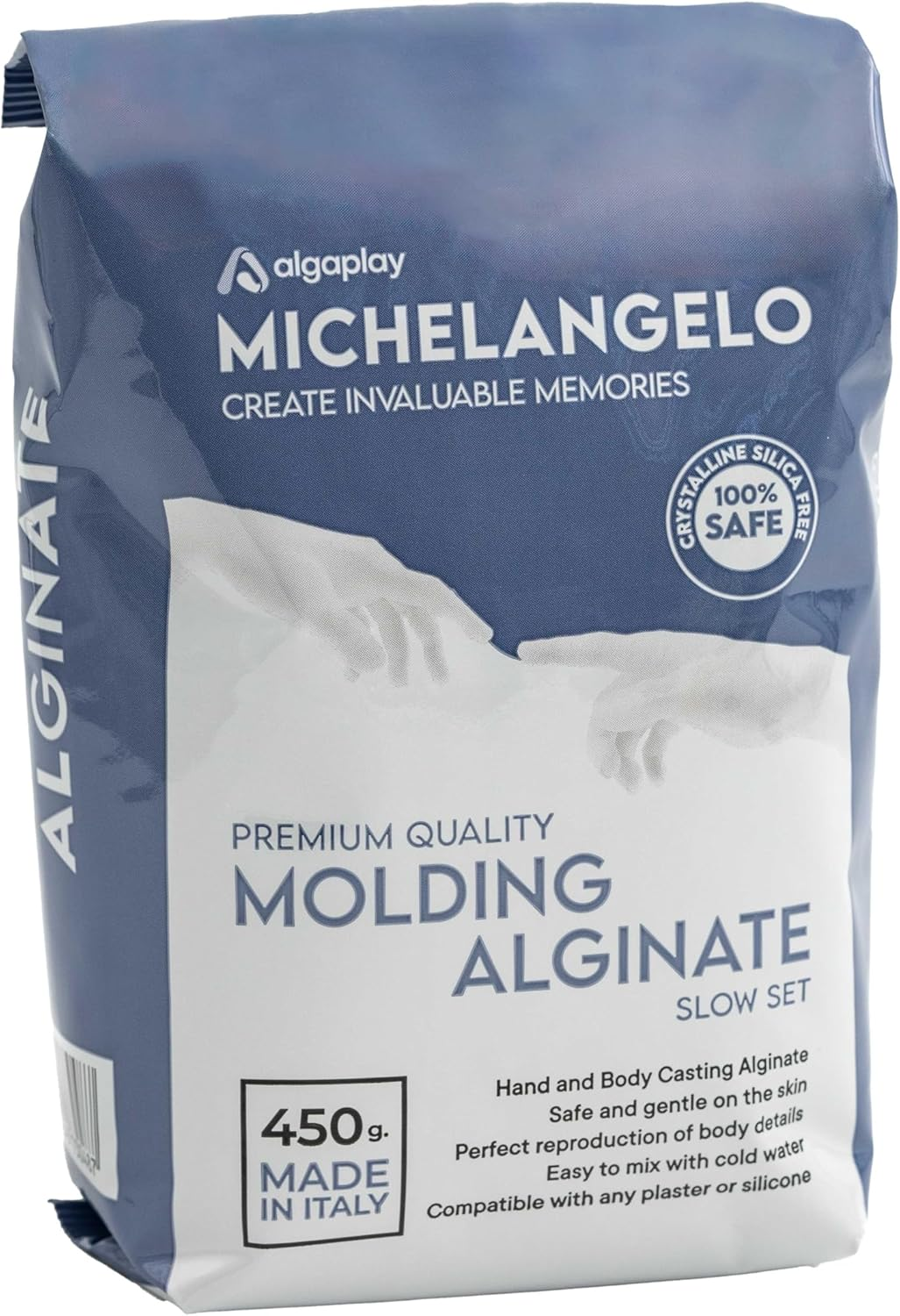 Michelangelo Moulding Alginate Slow Setting Coloured Alginate for High Precision, Perfect for Hand or Body Imprints Made in Italy (1 Pack 450 G)