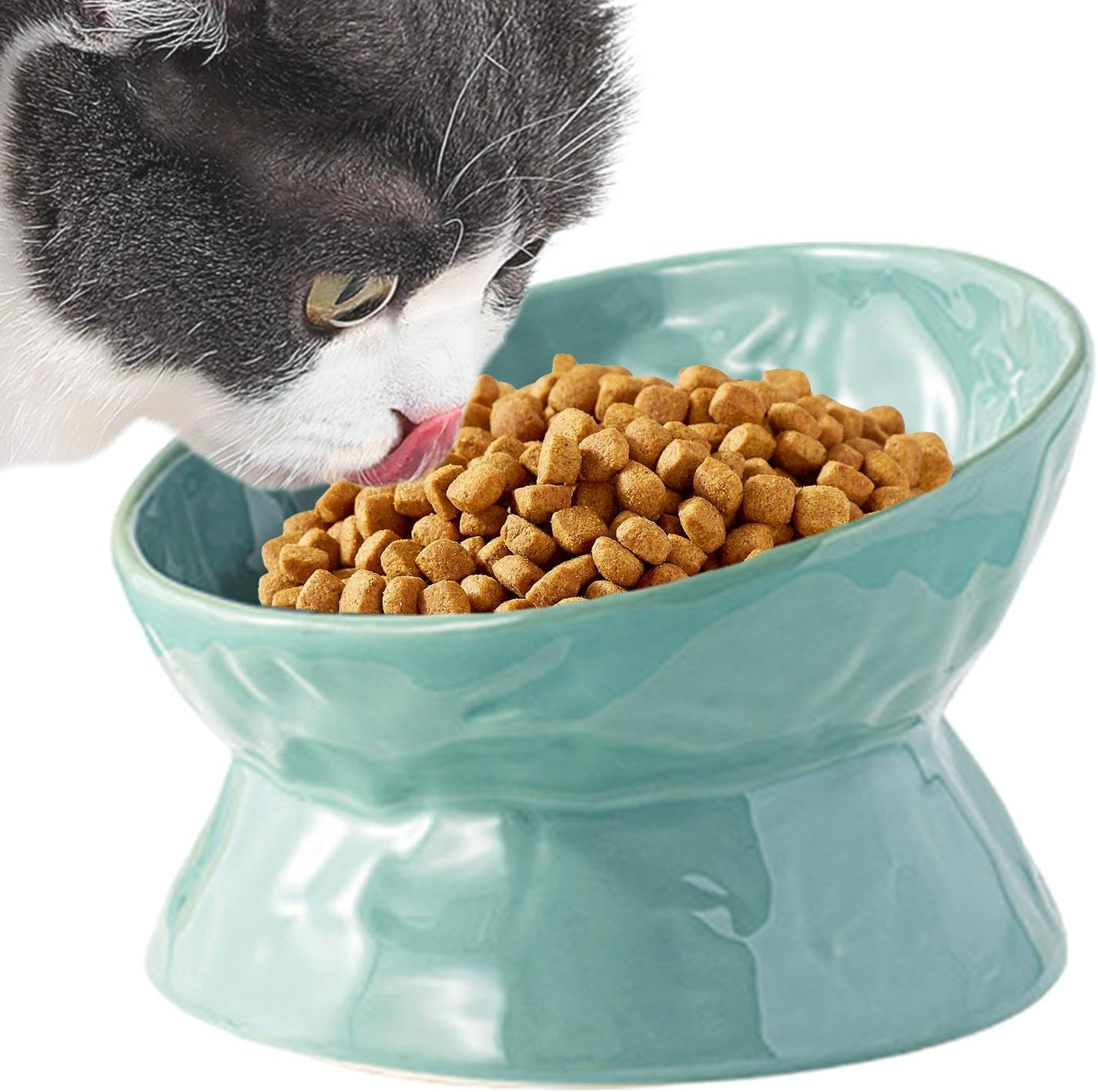 Shurzzesj Elevated Cat Water Bowl, Ceramic Cat Food and Water Bowls, Anti-Tip Pet Food Dish, Wide Cat Food Bowl for Cats Dogs Pets - Creamy Yellow Flat Mouth image number 2