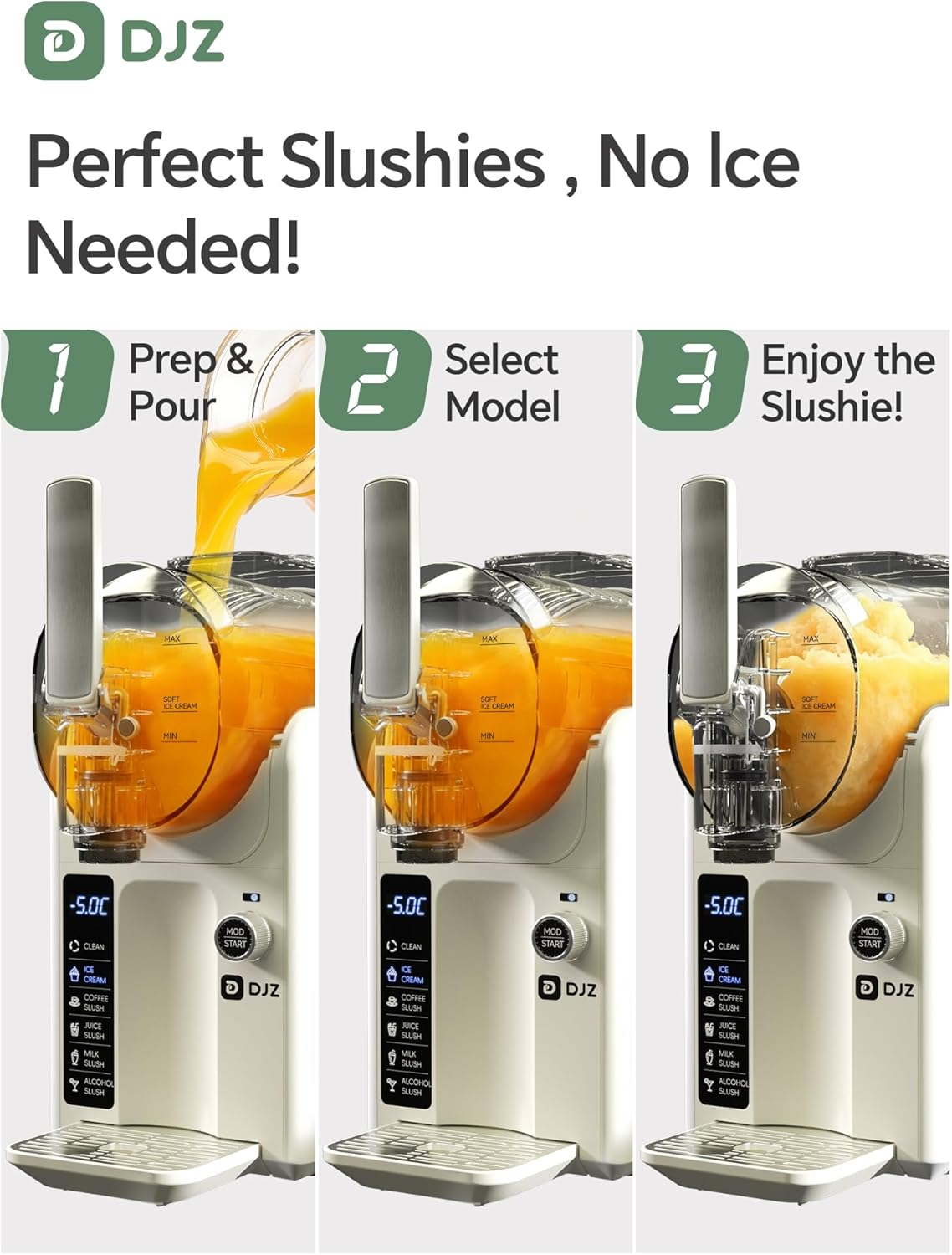 DJZ Slushie Machine with Ice Cream Maker, Ice Free, 5 One-Touch Modes, Self-Cleaning, Quiet, with Led Display & 2L Large Capacity for Home & Parties image number 2
