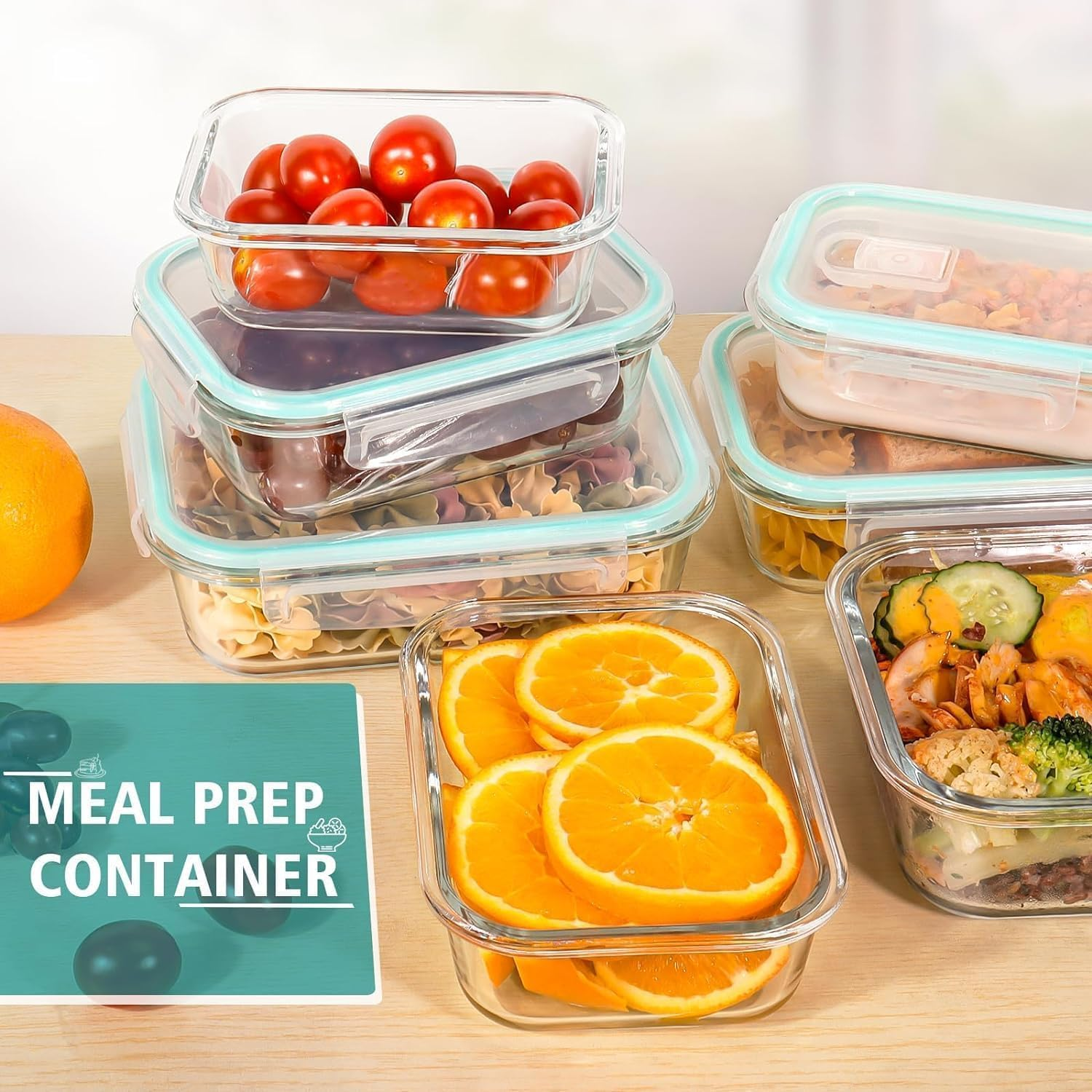 Feshory 10 Pack (1040Ml/35Oz) Airtight Glass Food Storage Containers with Plastic Lids - Glass Meal Prep Food Containers, Lunch Box for Kitchen Storage & Organisation
