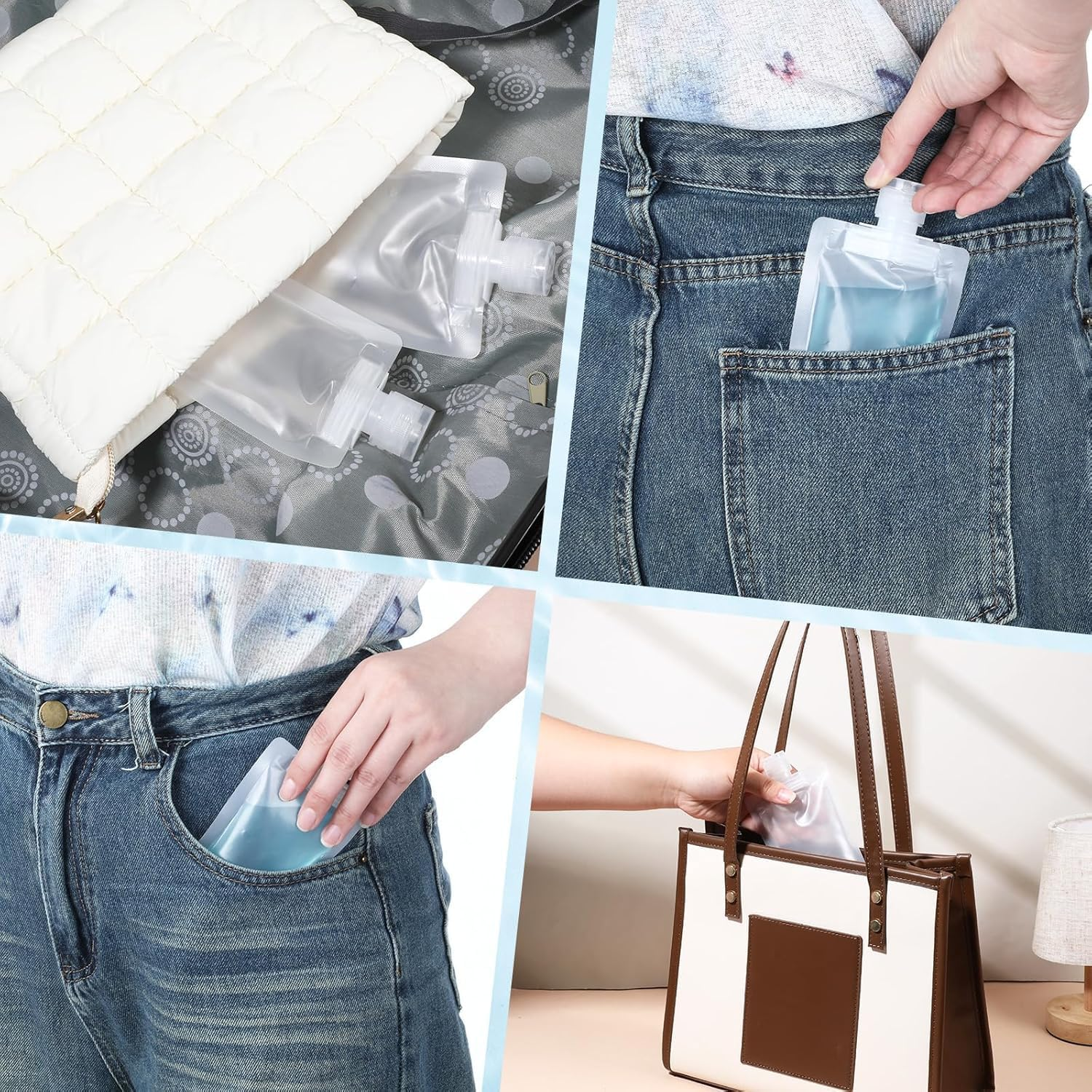 EOMECUIGAO Travel Toiletries Pouches 15 PCS Portable Refillable Stand up Pouch 100ML for Shampoo, Conditioner, Lotion, Liquids image number 2