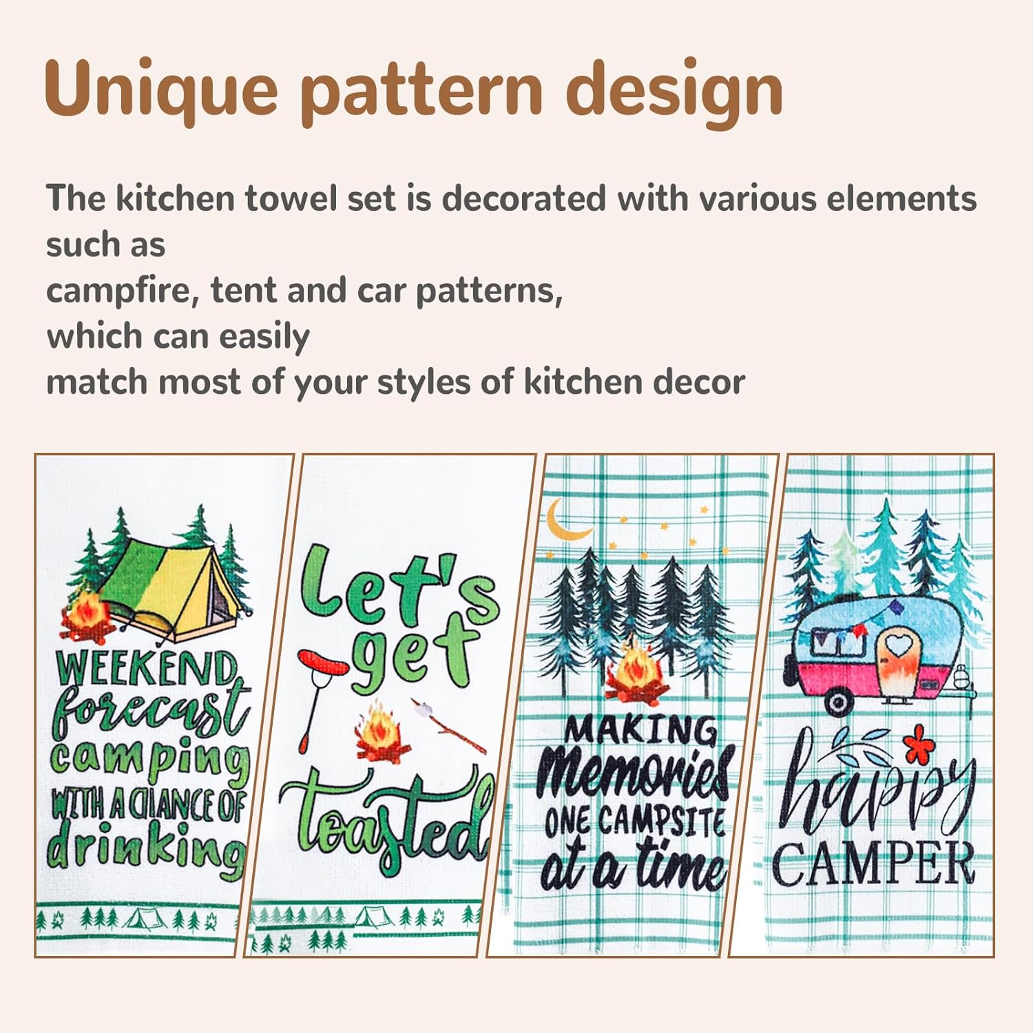 4/6 Pcs Camping Kitchen Towels Microfiber Camper Dish Towels Printed with Funny Sayings Absorbent Dish Towels Novelty Kitchen Hand Towels Decorative Tea Towels for Kitchen Bathroom Home (4Pcs) image number 2