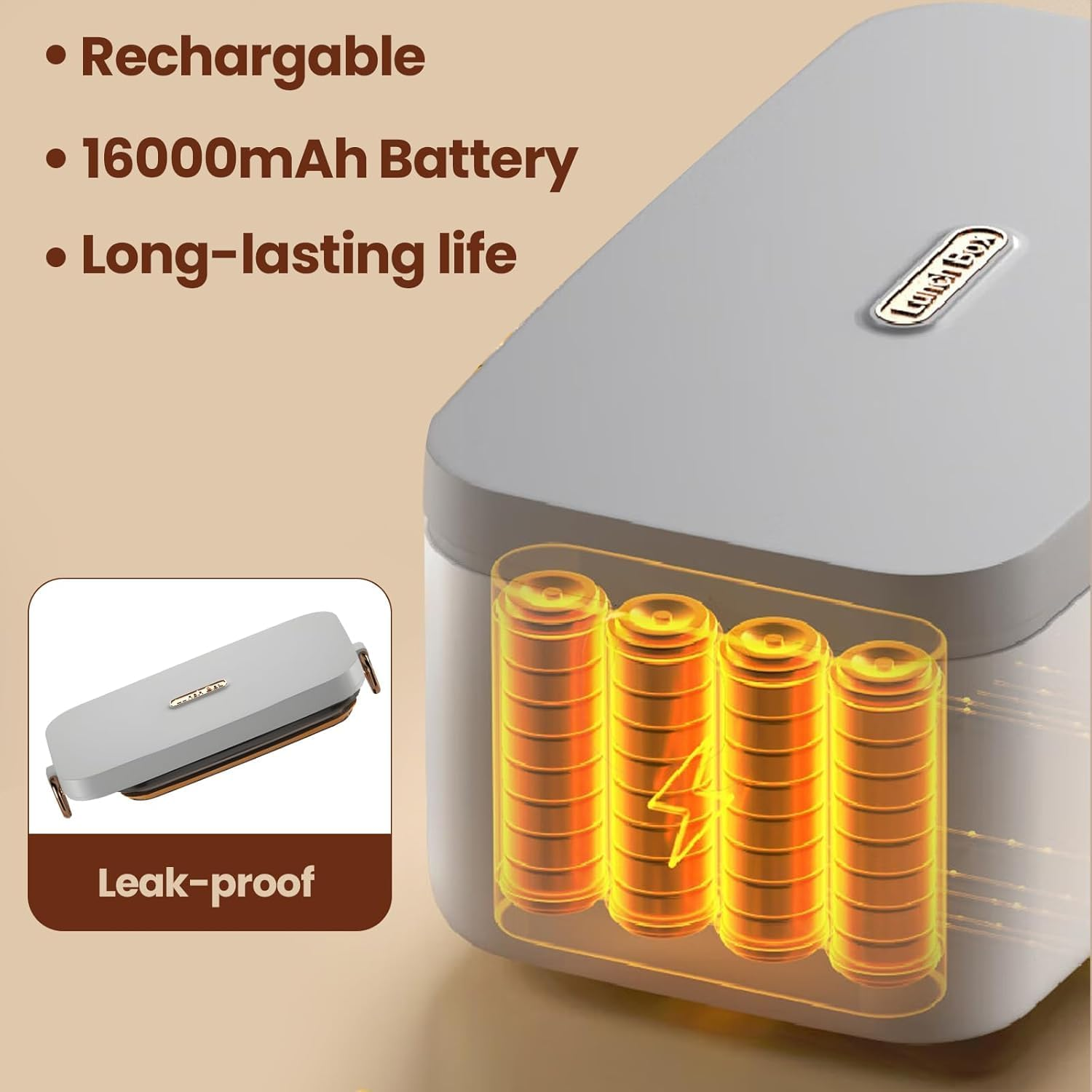 ◉ Cordless Electric Lunch Box - 1L Rechargeable Self Heated Lunch Box, Food Warmer Lunch Box with Scheduled Heating for Car, Work, Travel, and Office | Lunchbox | Luncheaze image number 3