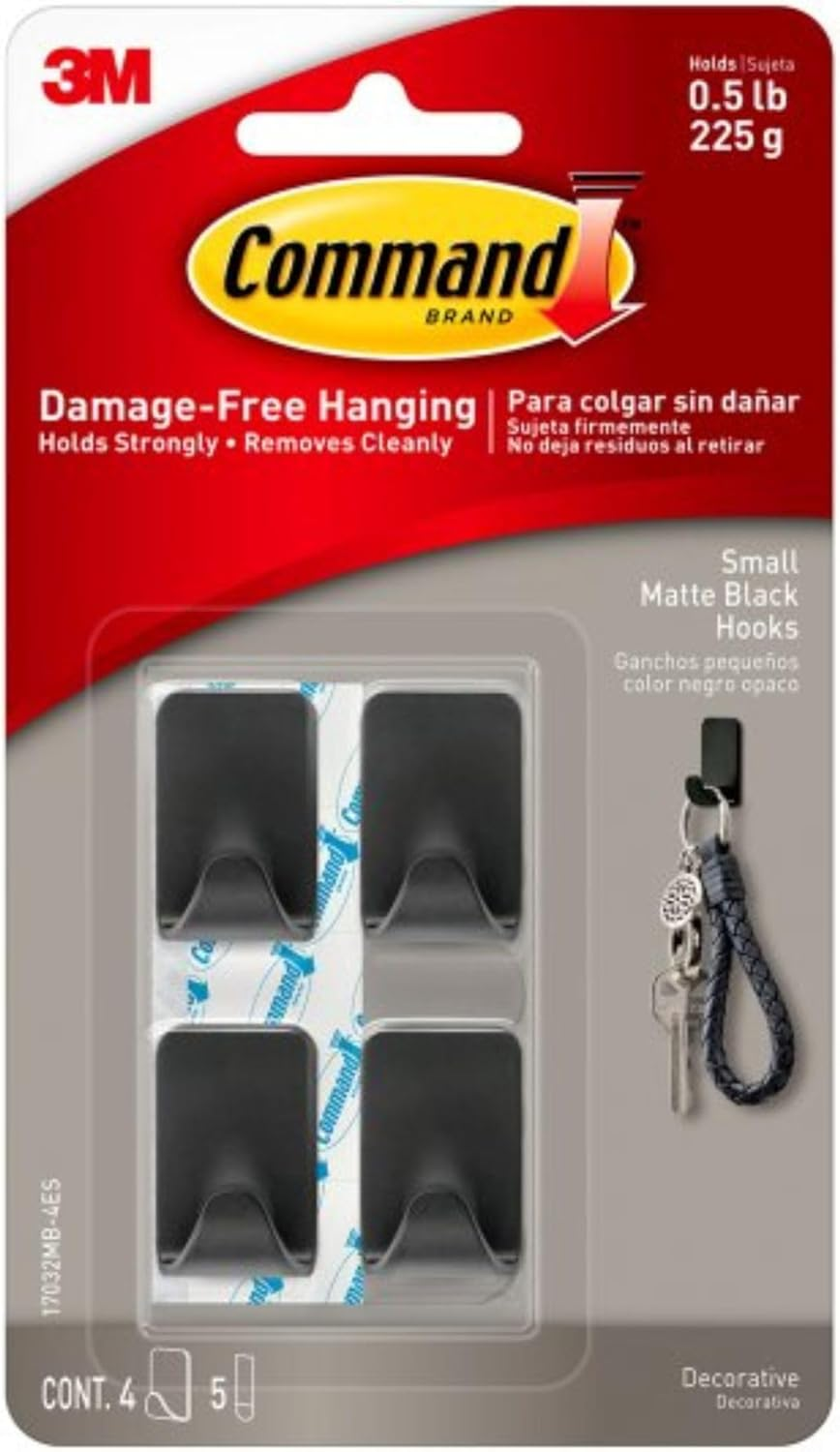 3M Command [Removable]: Small Matte Black Hooks [4 Hooks/Pack] (Matte Black) image number 2