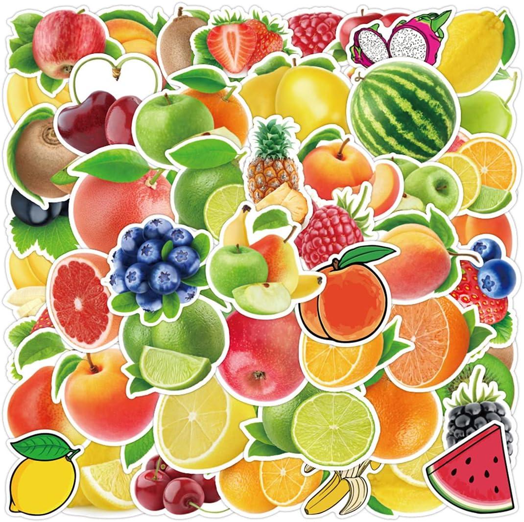 Fruits Stickers, 50 Pcs Fruits Vegetables Vinyl Sticker Decals for Water Bottles Laptop Refrigerator Luggage Fridge Cup Computer Phone Case for Teens, Girls