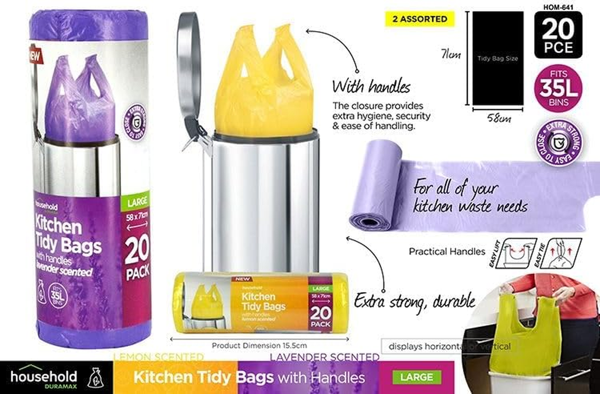 Duramax Household Scented Tidy Bags with Handles 20-Pieces, 35 Litre Capacity
