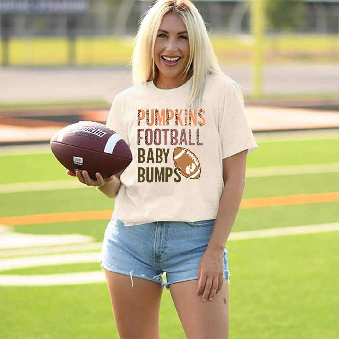 Pumpkins Football Baby Bumps Shirt Women Maternity Tshirt Pregnancy Announcement Shirts Fall Expecting Mom Gifts Top image number 2