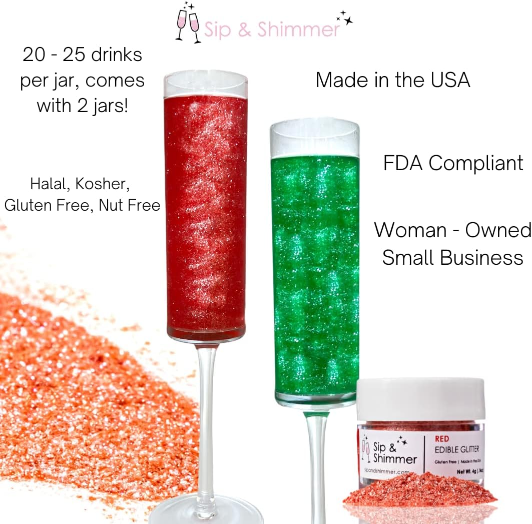 Sip and Shimmer Christmas Drink Glitter &ndash; Drink Glitter for Cocktails, Wine, Champagne, Mocktails &ndash; Food-Grade Cocktail Glitter Made in USA &ndash; Red and Green Christmas, Edible Glitter, Christmas Party - Black,Orange image number 4