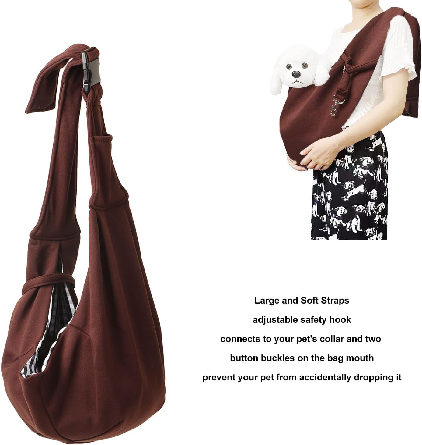 Dog and Cat Sling Carrier Pocket Adjustable Strap, Dog Sling Carrier Hand Free Fashionable Breathable Portable Dog Shoulder Strap Carrier for Outdoor Park Daily Walk image number 3