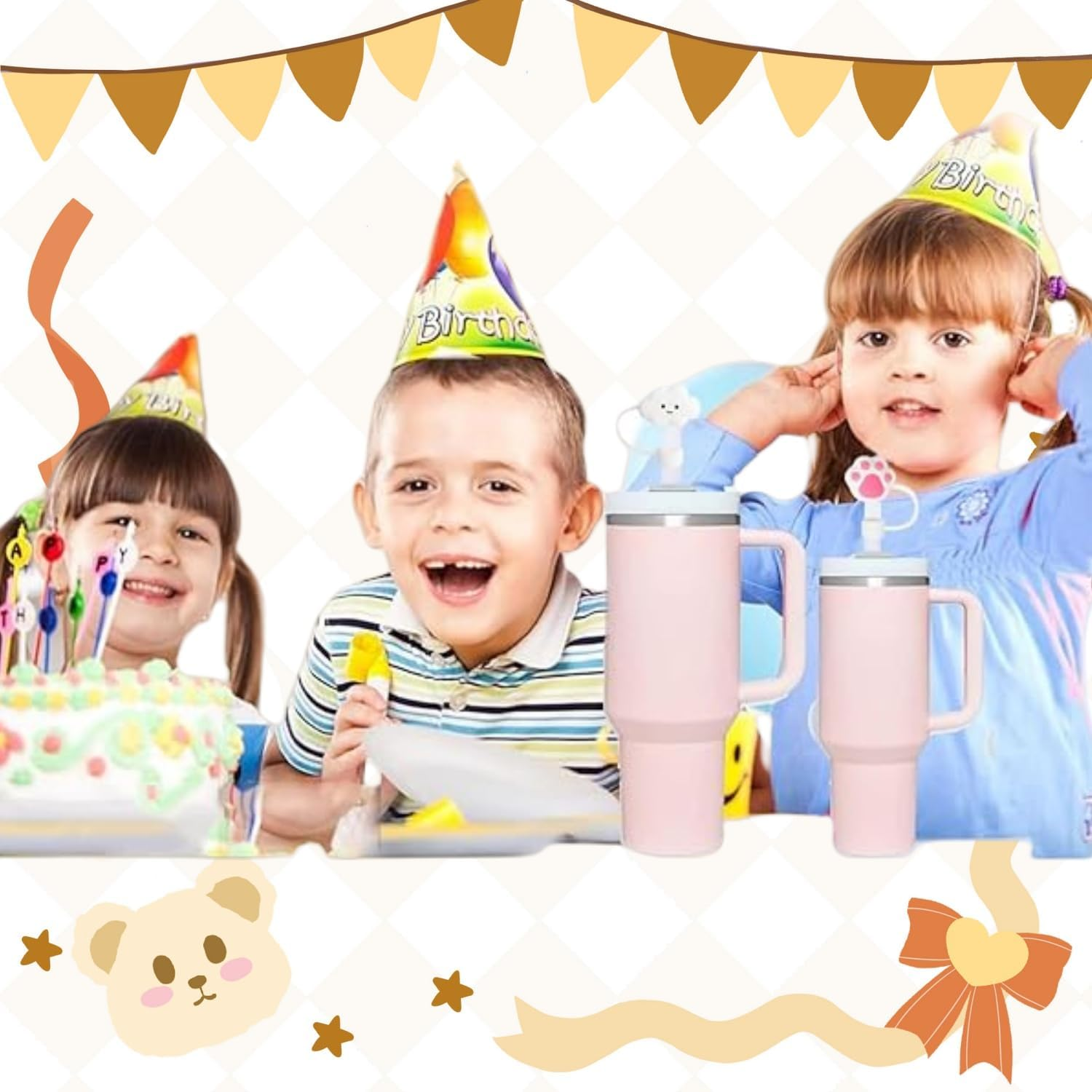 8 Piece Silicone Straw Cap, 10Mm Thick, Suitable for 30/40-Ounce Stanley Cups, Reusable Straws Cover Cap - 8-Piece Set Of Star Rainbow Cloud image number 5