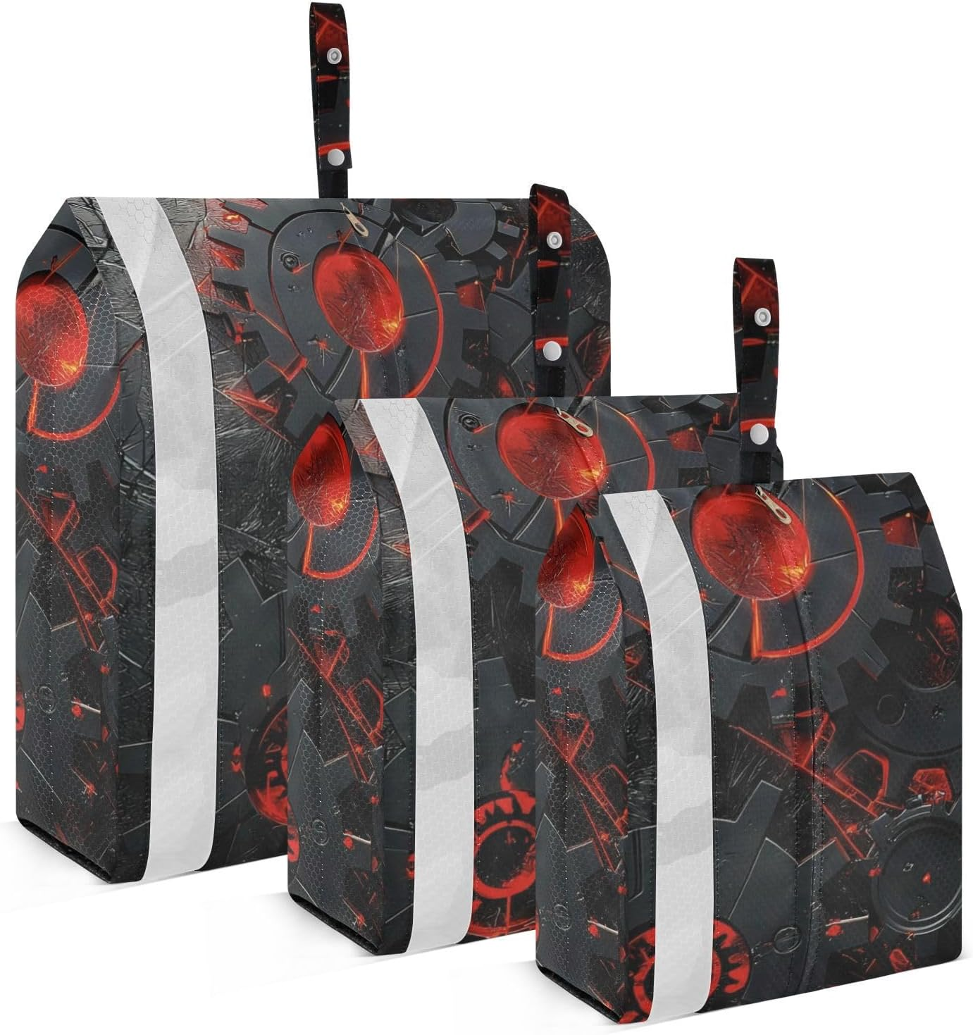 Designer Red and Black Mechanical Gear 3 Set Travel Packing Cubes for Suitcases Collapsible Travel Bags for Luggage Bags for Suitcase Bedding Storage image number 5