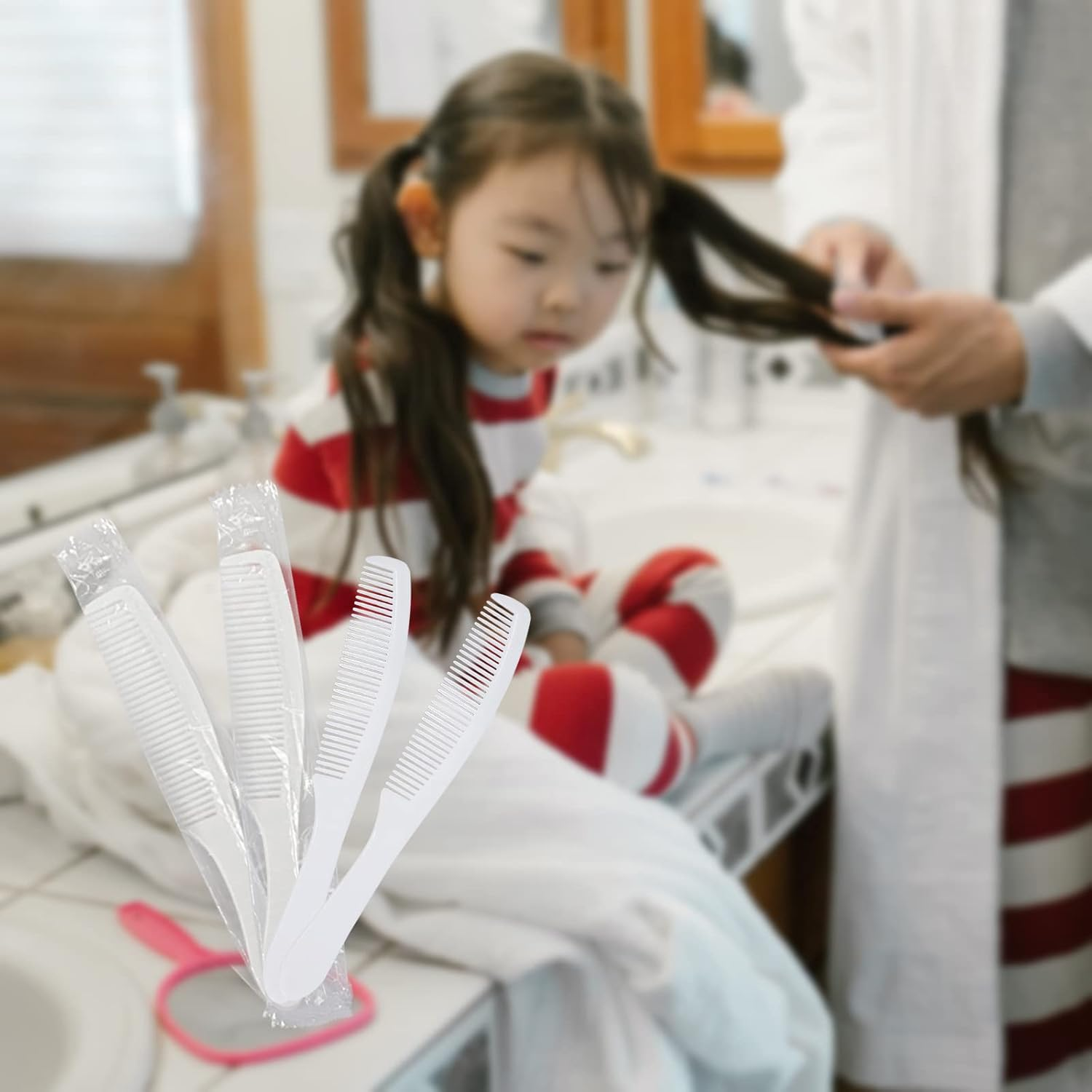 White Combs with Individually Wrapped, 7.1 Inch Disposable Combs in Bulk, Hygiene Hair Combs for Hotel, Salon and Homeless (50 Pack) image number 4