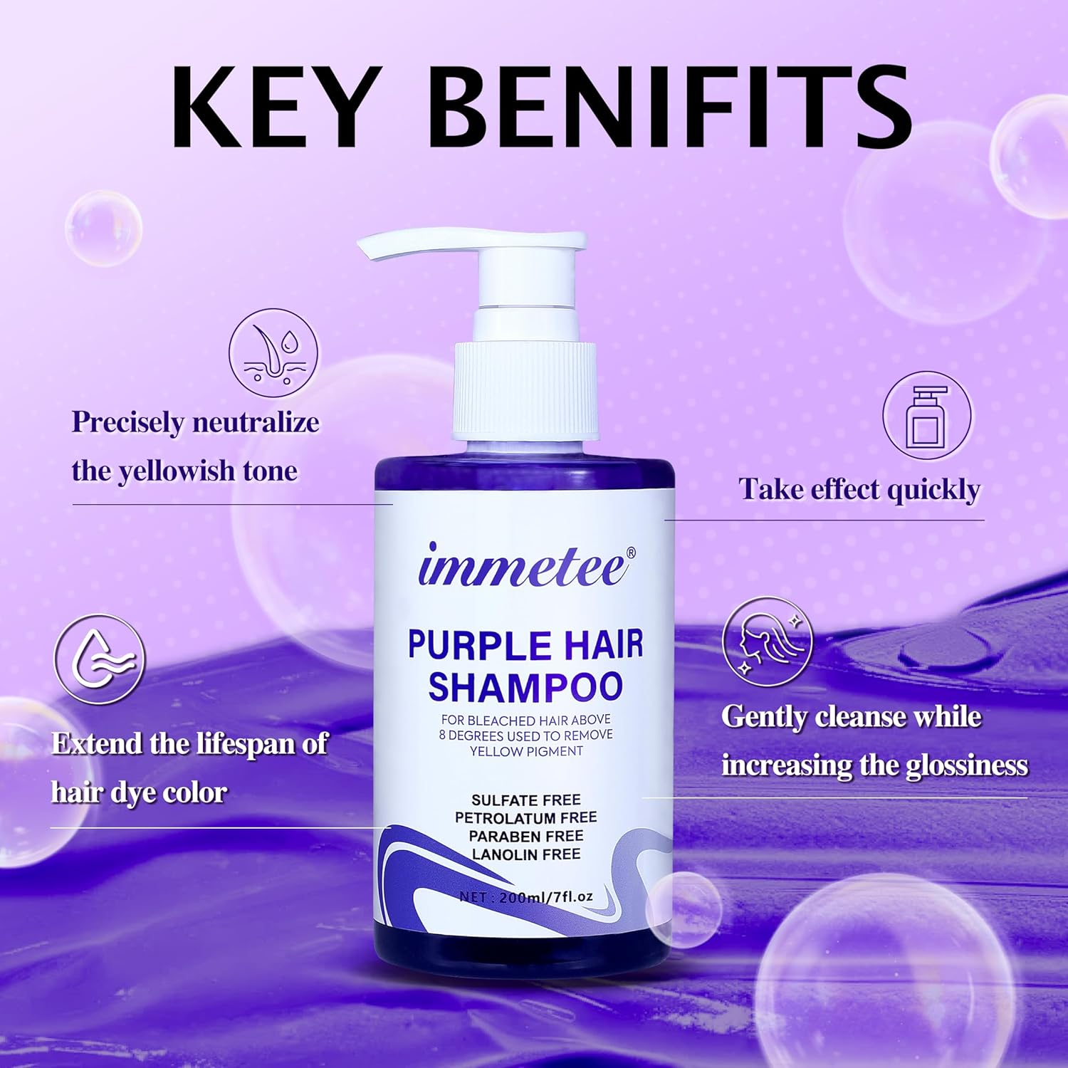 Immetee Purple Shampoo - Achieve Bright Blonde, Professional Purple Toning Shampoo, 200Ml/7Fl. Oz. image number 4