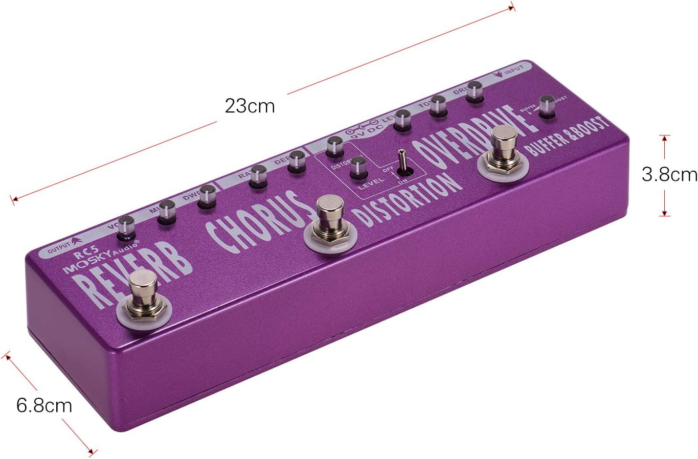 Guitar Multi-Effects Pedal, RC5 6-In-1 Guitar Multi-Effects Pedal Reverb + + Distortion + Overdrive + Booster + Buffer Full Metal Shell with True Bypass image number 1