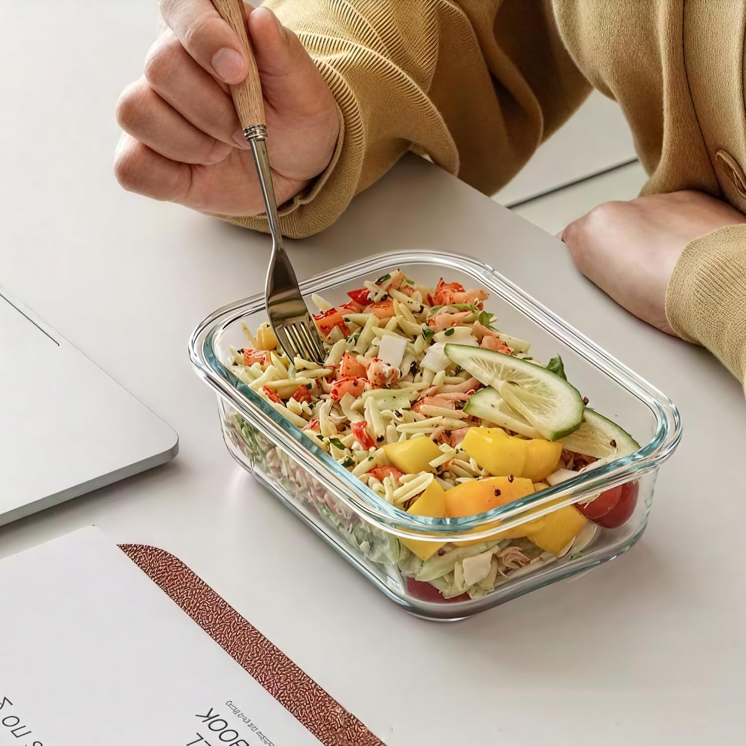 LIKHOPER Glass Food Storage Containers Set of 10 &ndash; 5 Small (370Ml) + 5 Large (1040Ml) Square Meal Prep Boxes with Lids, Leakproof Design for Lunch, Fridge, and Kitchen Storage image number 6