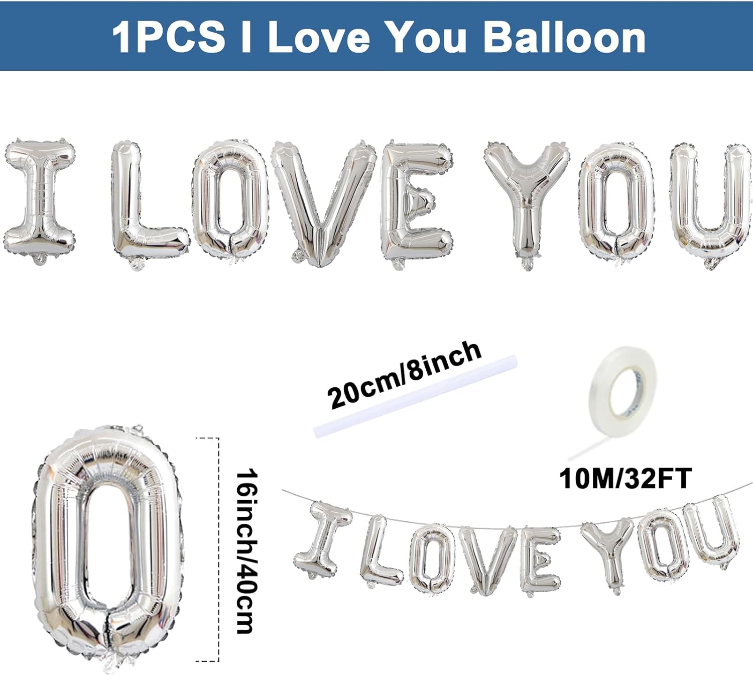 Tuoyi 16 Inch I Love You Letter Foil Balloons,Perfect for Romantic Valentine'S Day Wedding Bridal Shower Anniversary Engagement Party Supplies image number 4