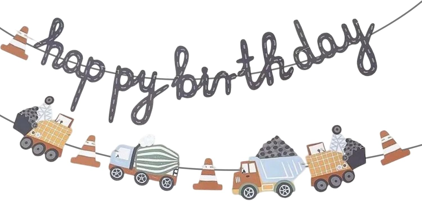 Construction Site Party Chain, Cute Happy Birthday Colourful Vehicles, Birthday Garland Construction Site Boy with Truck Crane Concrete Mixer, Children'S Birthday Decoration Hanging Chain For image number 3