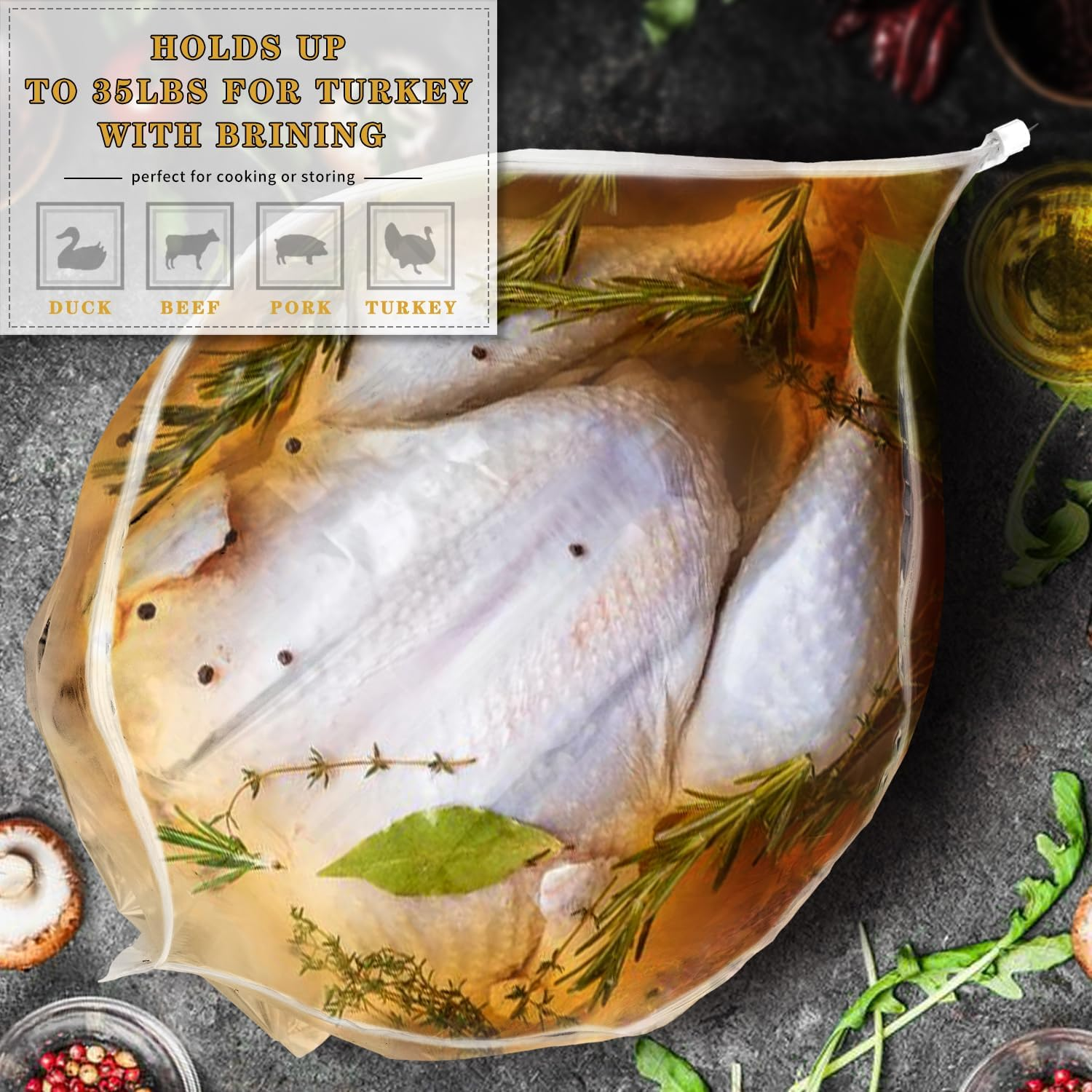 Brining Bags for Turkey, 3 Packs Extra Large Turkey Brine Bag with 3 Cotton Strings, Thickened Brine Bags with Double Zip-Lock Seal for Turkey, Chicken Marinade, 26"&times;22" Hold up to 35LB by JY COOKMENT image number 6