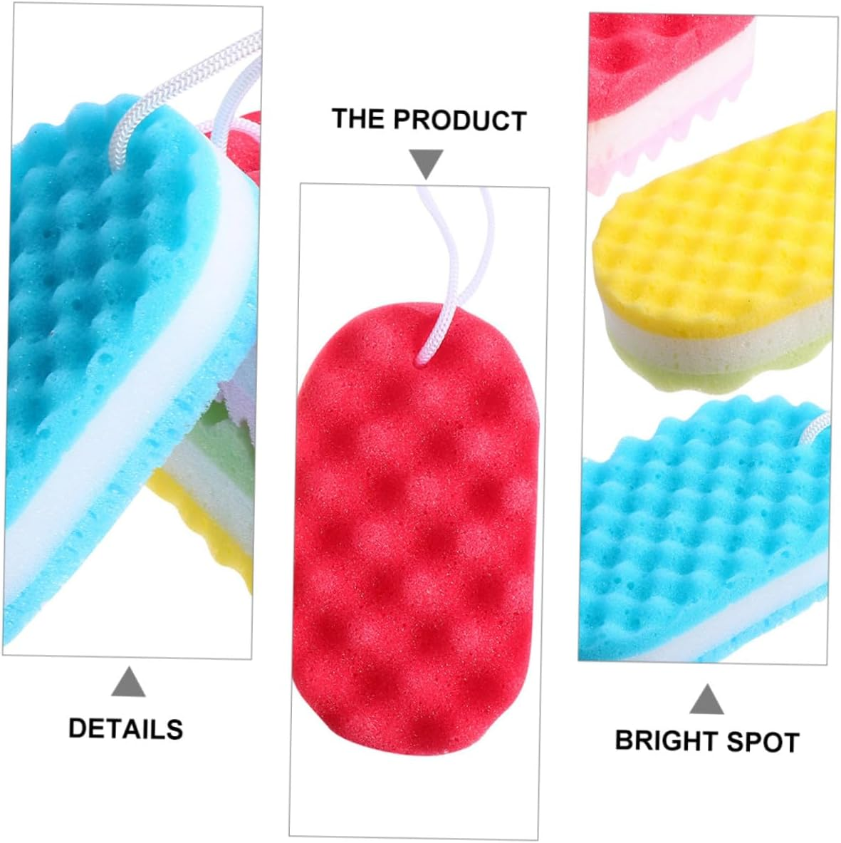 PAMINGONO 6Pcs Exfoliating Bath Sponge Pouf Wave Texture Shower Scrubber for Deep Skin Cleansing and Smooth Soft Mesh Pouf Brushes in Yellow Red Blue image number 1