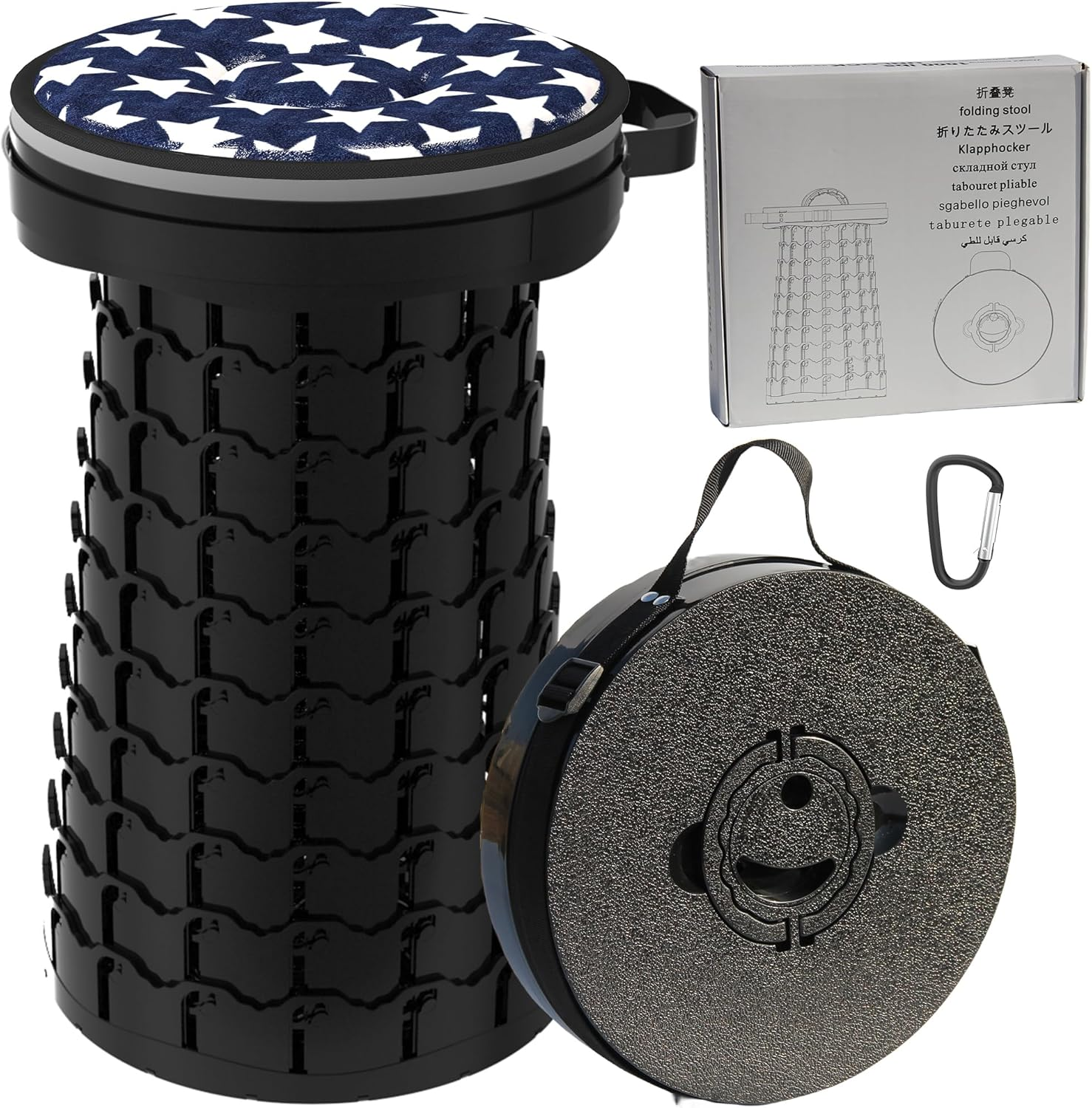 ALEVMOOM Upgraded XXL Collapsilbe Stool with Cushion,More Sturdy and Height 50Cm,D30Cm,Portable and Lightweight Adjustable Telescoping Stool for Camping Hiking BBQ Max Loading 1000Ibs