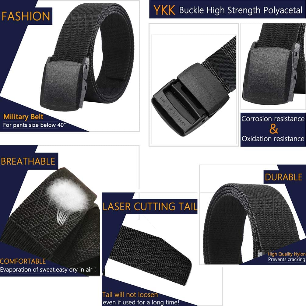 Lionvii Belts for Men - Fashion Belt Man Nylon Fabric for Casual Jeans Outdoor - Adjustable Trim to Fit 28-49" Waist - Black Track image number 4